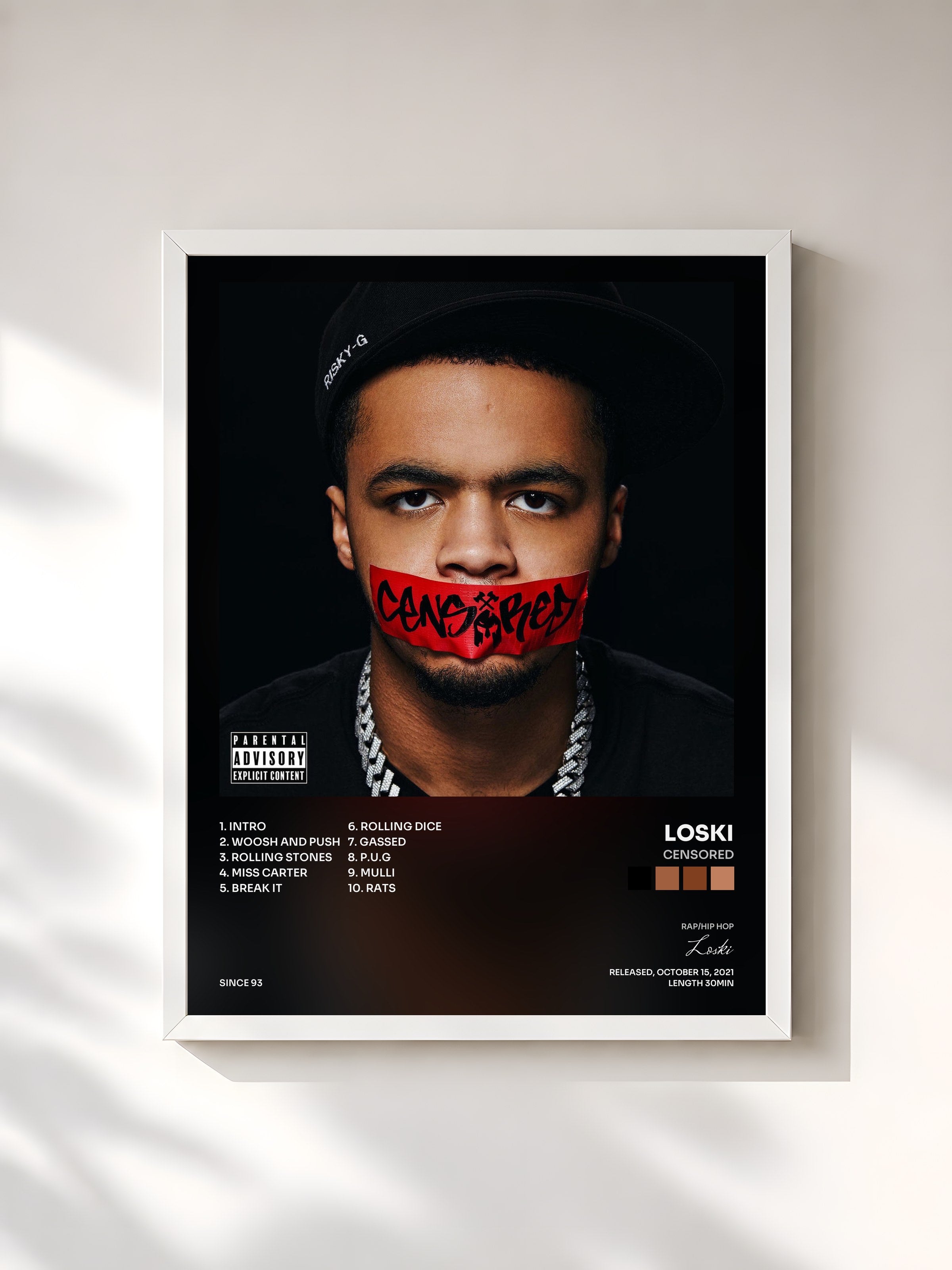 #blanc Tableau de l'album Censored de Loski, cadre blanc, imprimé et encadré en France