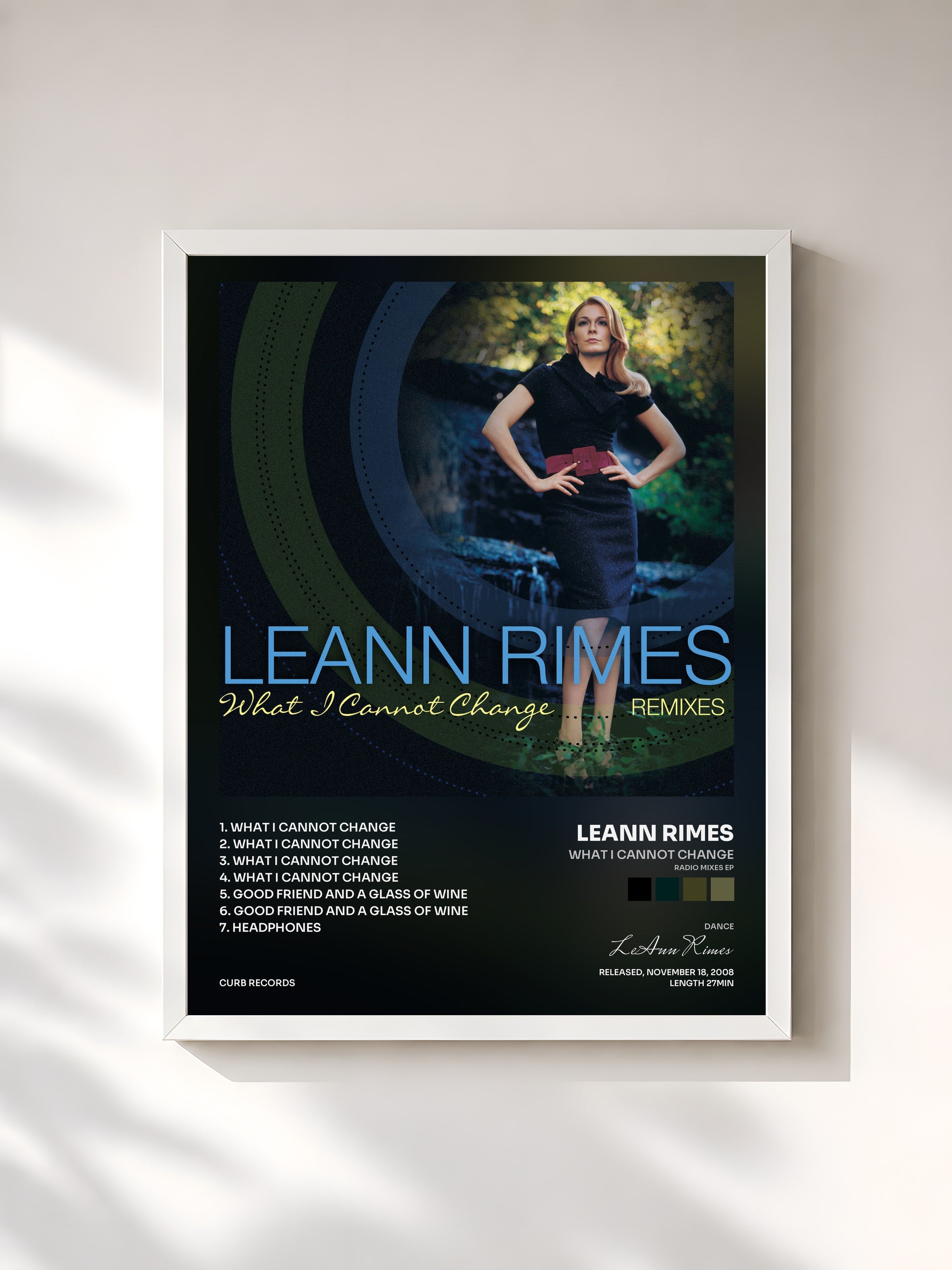 #blanc Tableau de l'album What I Cannot Change (Radio Mixes EP) de LeAnn Rimes, cadre blanc, imprimé et encadré en France