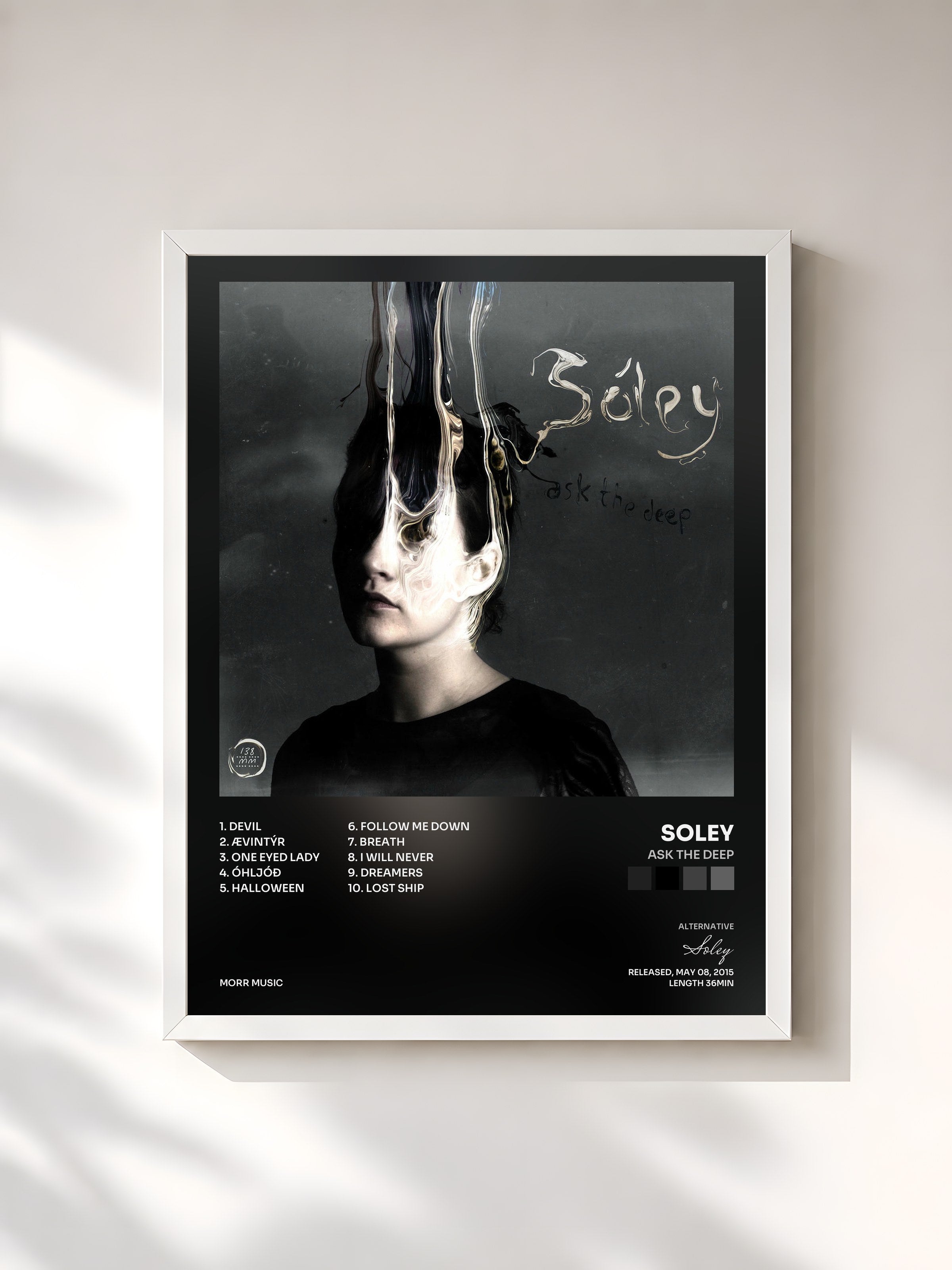 #blanc Tableau de l'album Ask the Deep de Soley, cadre blanc, imprimé et encadré en France