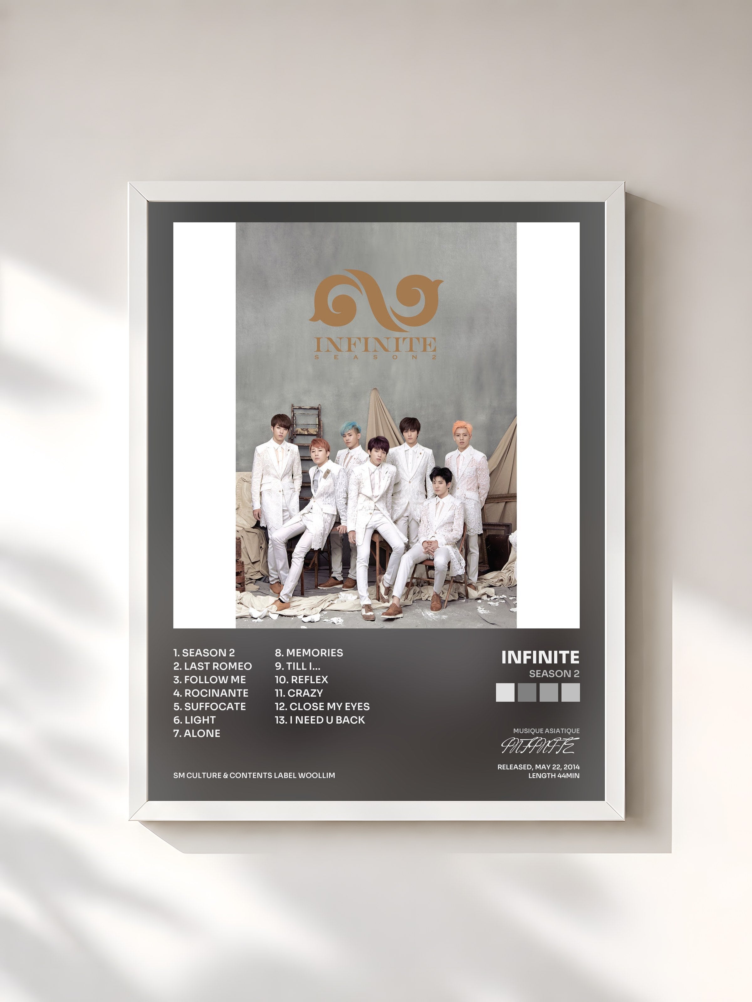 #blanc Tableau de l'album Season 2 de INFINITE, cadre blanc, imprimé et encadré en France