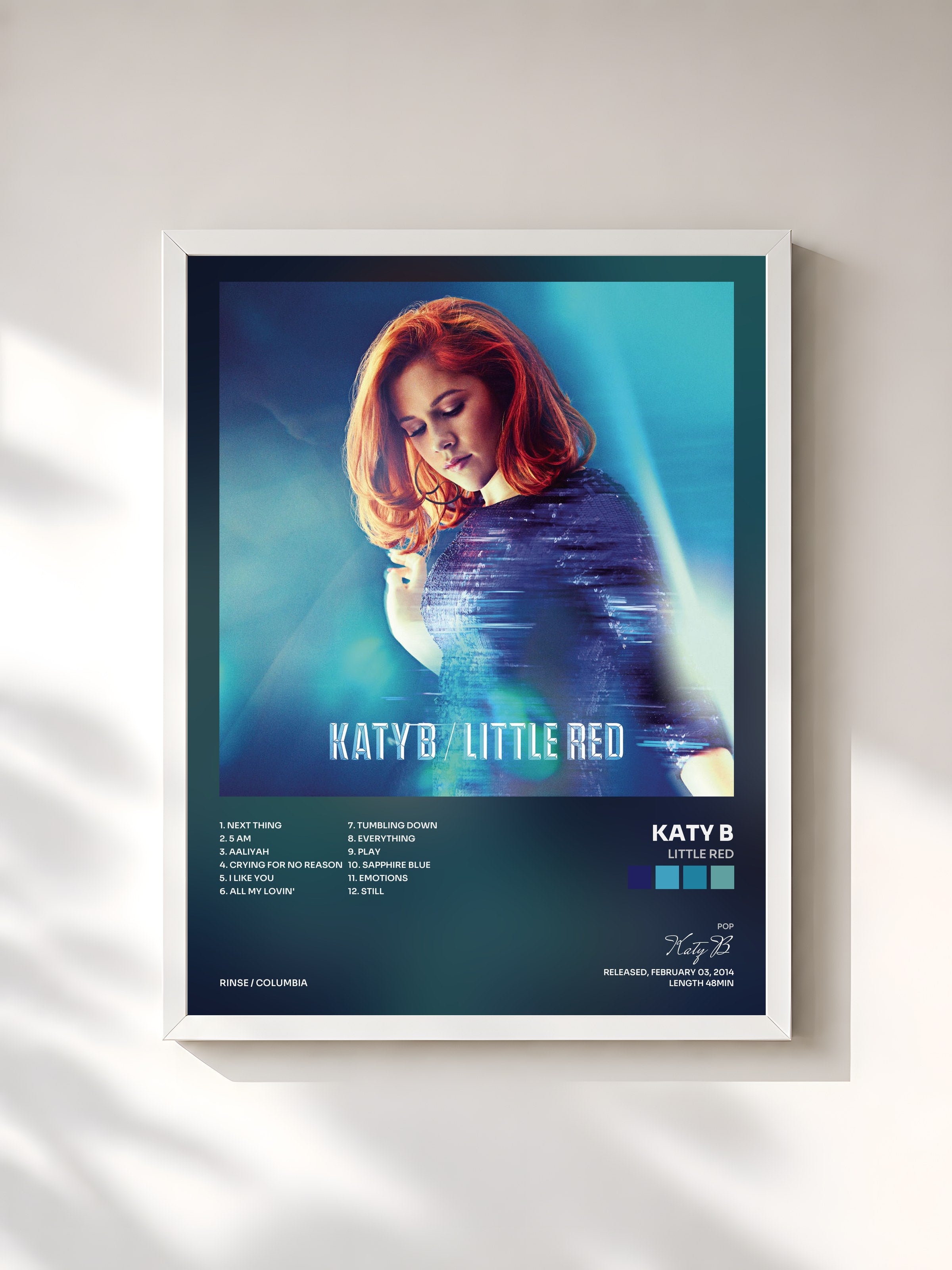 #blanc Tableau de l'album Little Red de Katy B, cadre blanc, imprimé et encadré en France
