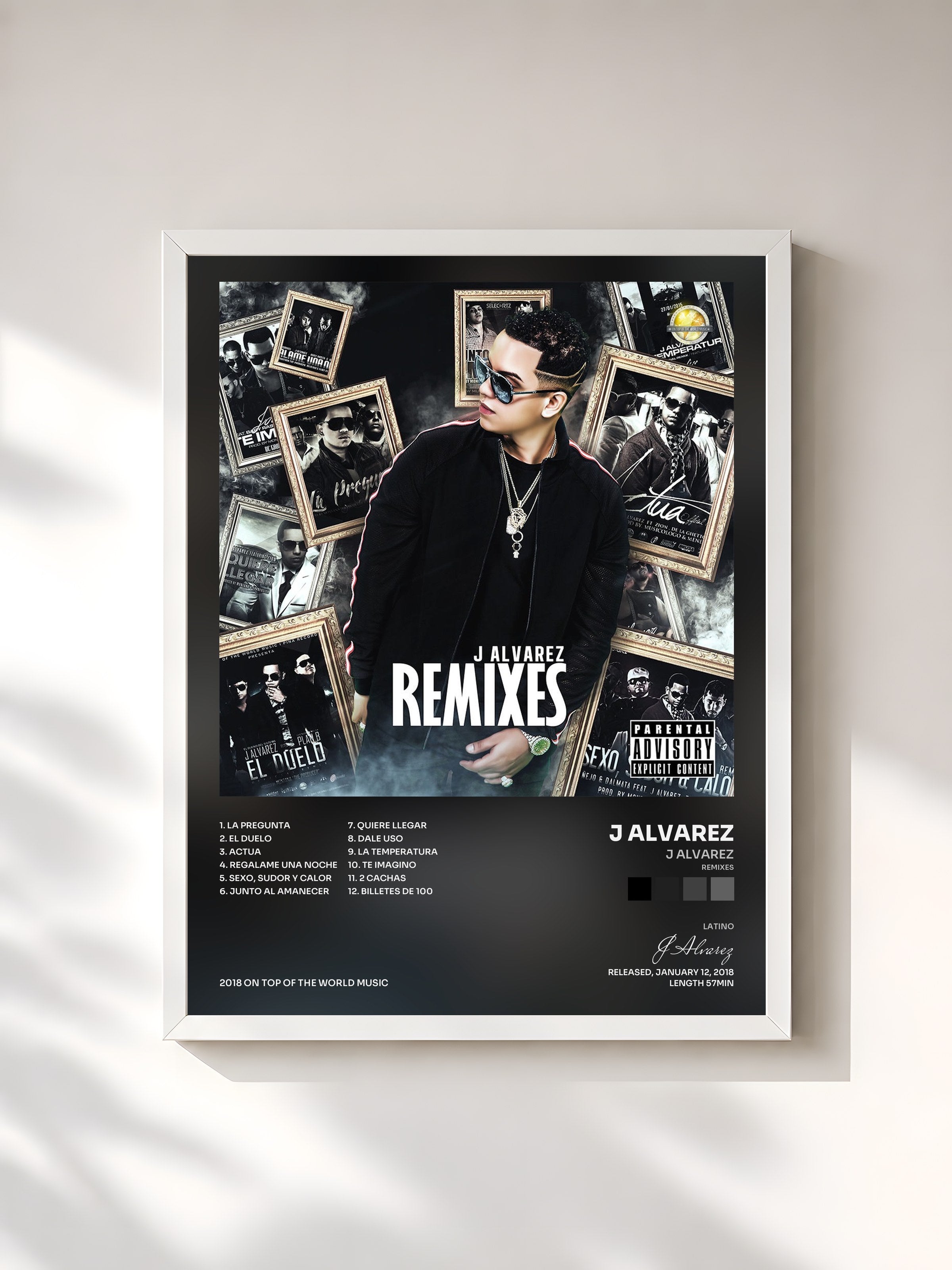 #blanc Tableau de l'album J Alvarez (Remixes) de J Alvarez, cadre blanc, imprimé et encadré en France