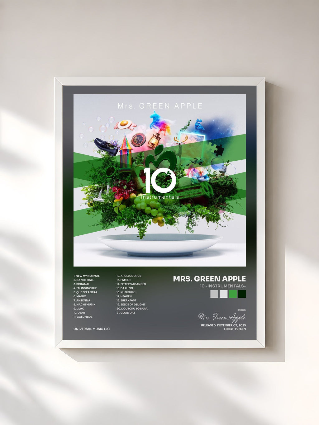 #blanc 10 -Instrumentals- de Mrs. Green Apple en lámina enmarcada, marco blanco, impresa y enmarcada en Francia