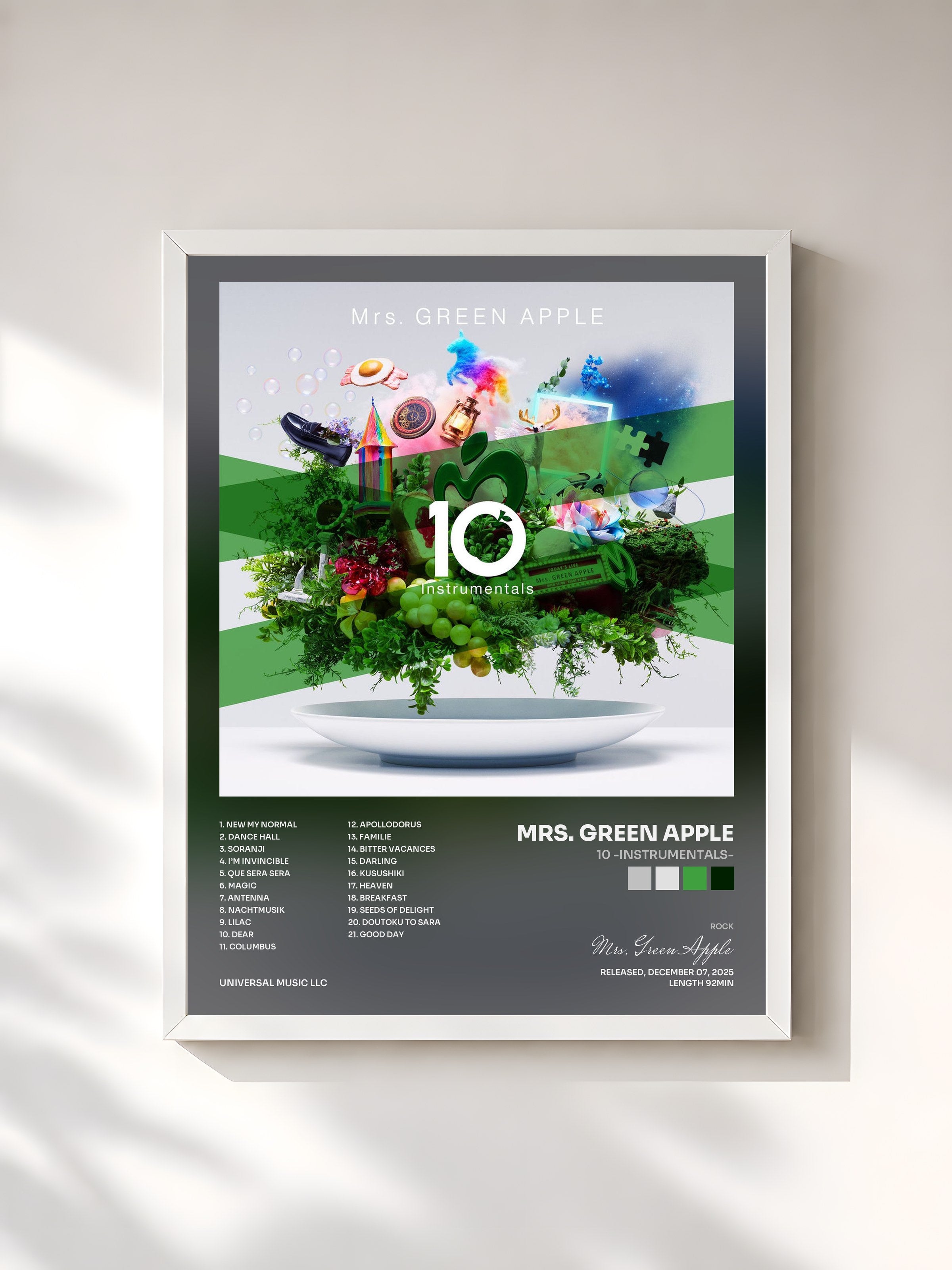 #blanc Tableau de l'album 10 -Instrumentals- de Mrs. Green Apple, cadre blanc, imprimé et encadré en France