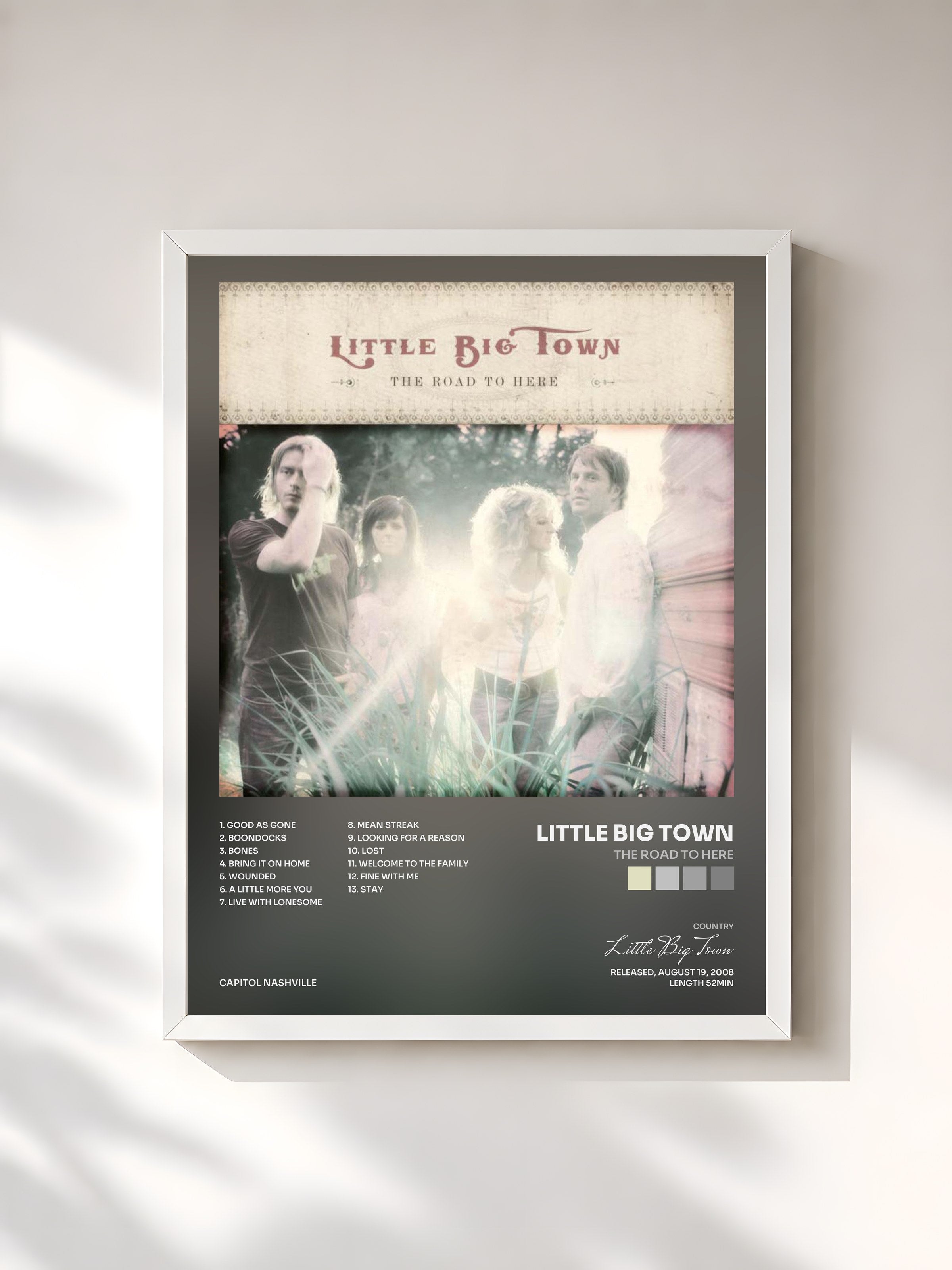 #blanc Tableau de l'album The Road To Here de Little Big Town, cadre blanc, imprimé et encadré en France
