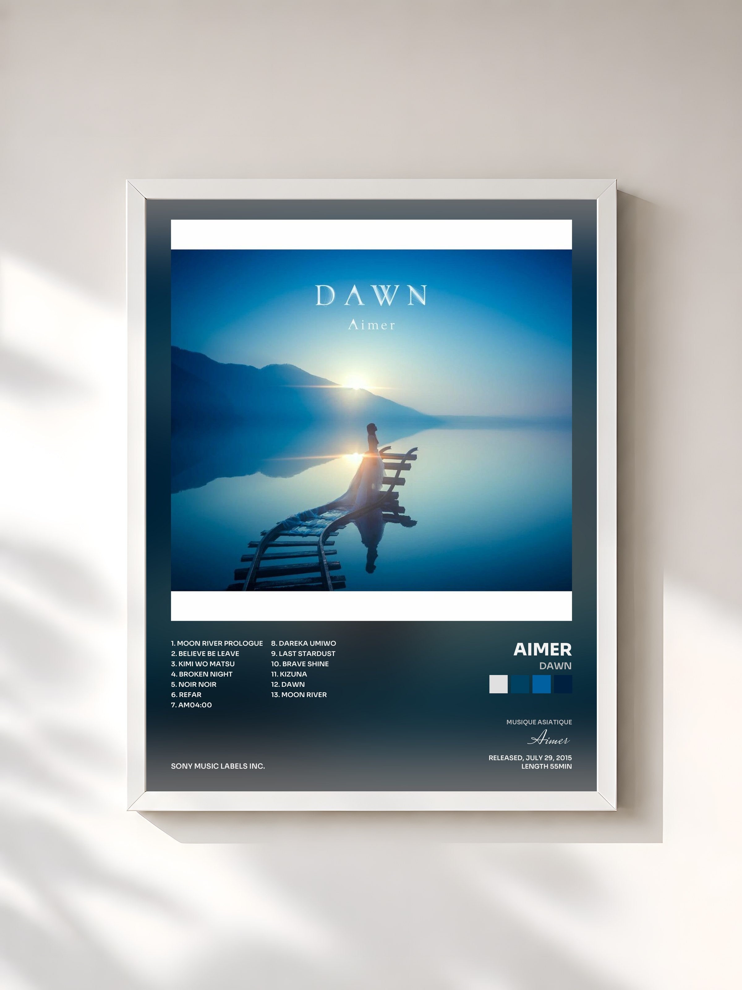 #blanc Tableau de l'album DAWN de Aimer, cadre blanc, imprimé et encadré en France