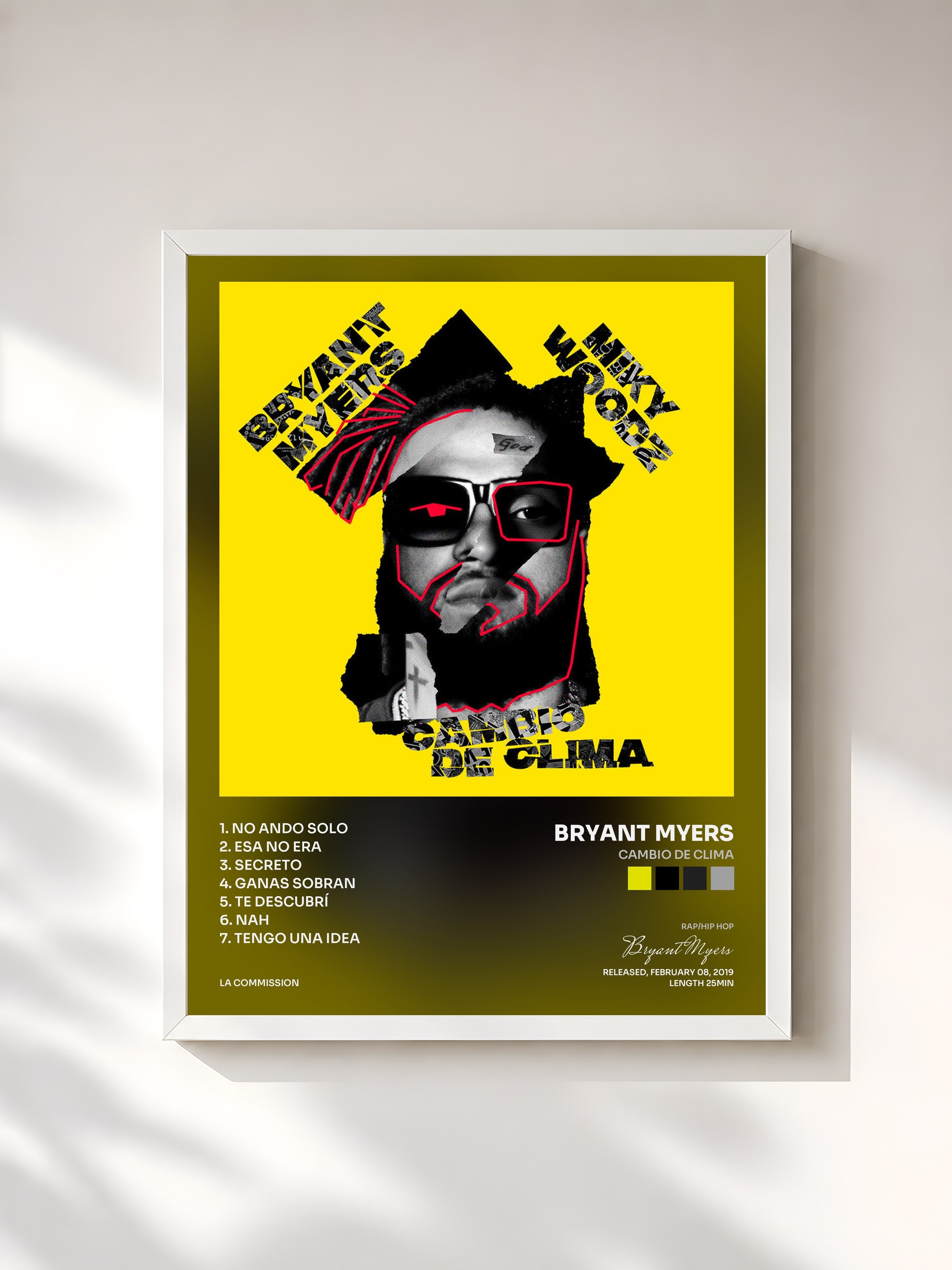 #blanc Tableau de l'album Cambio de Clima de Bryant Myers, cadre blanc, imprimé et encadré en France