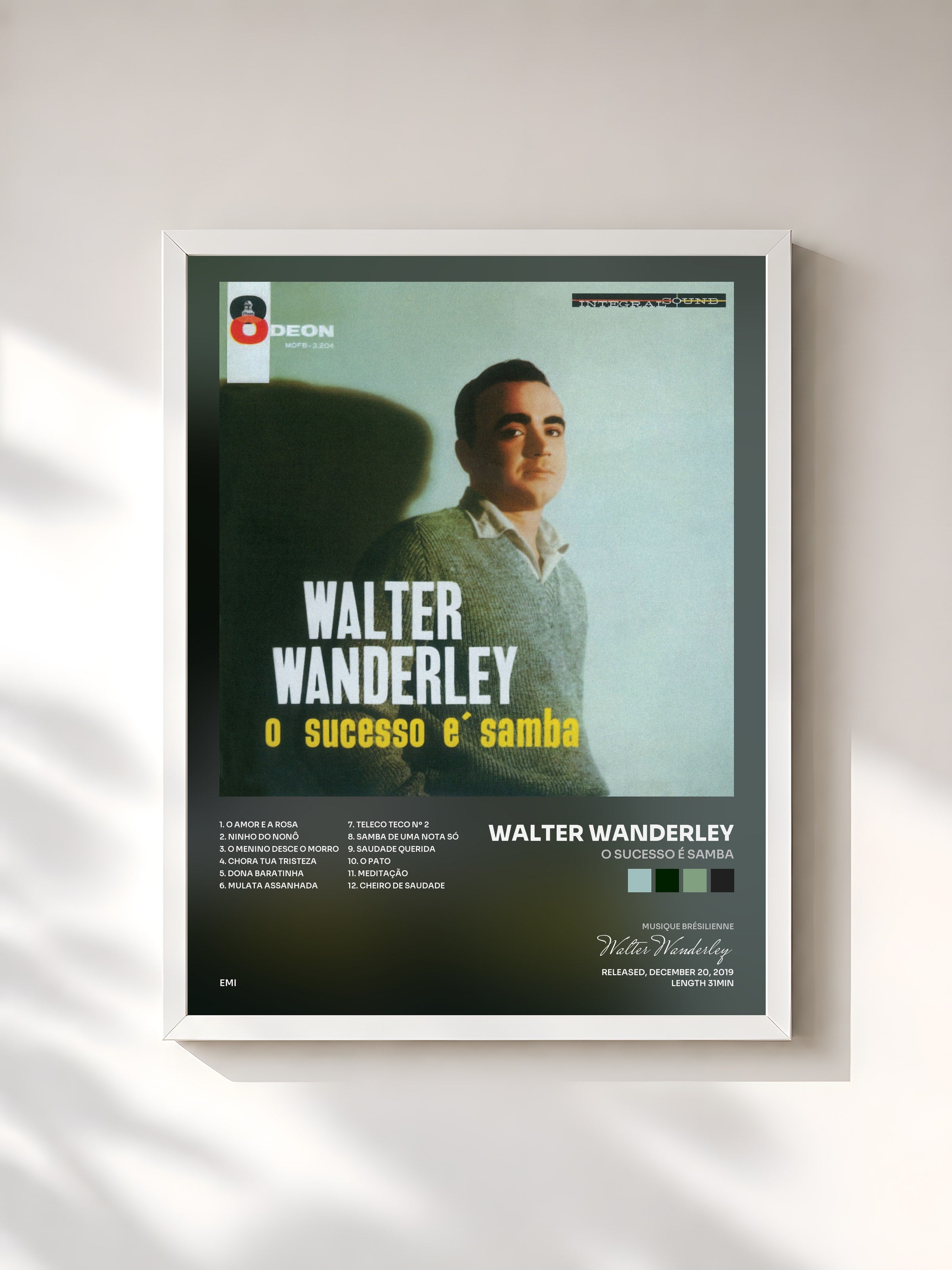 #blanc Tableau de l'album O Sucesso É Samba de Walter Wanderley, cadre blanc, imprimé et encadré en France