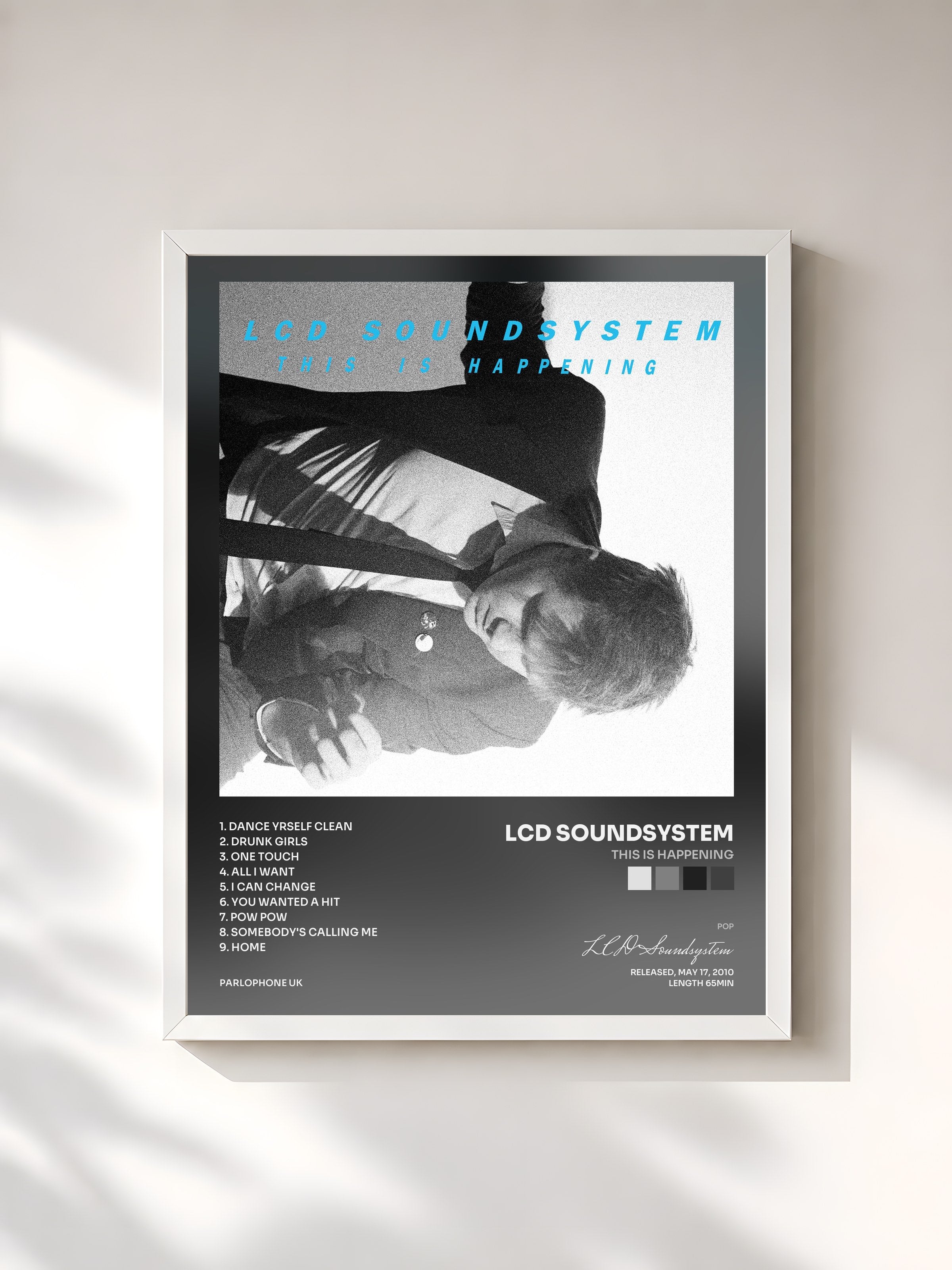 #blanc Tableau de l'album This Is Happening de LCD Soundsystem, cadre blanc, imprimé et encadré en France