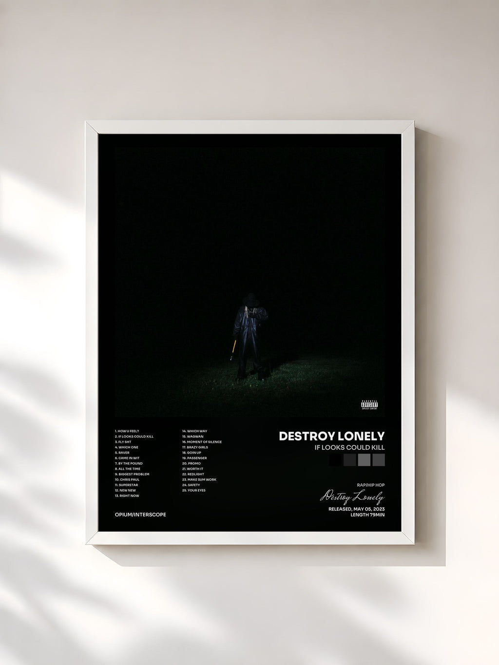 #blanc If Looks Could Kill by Destroy Lonely as a framed art print, white frame, printed and framed in France