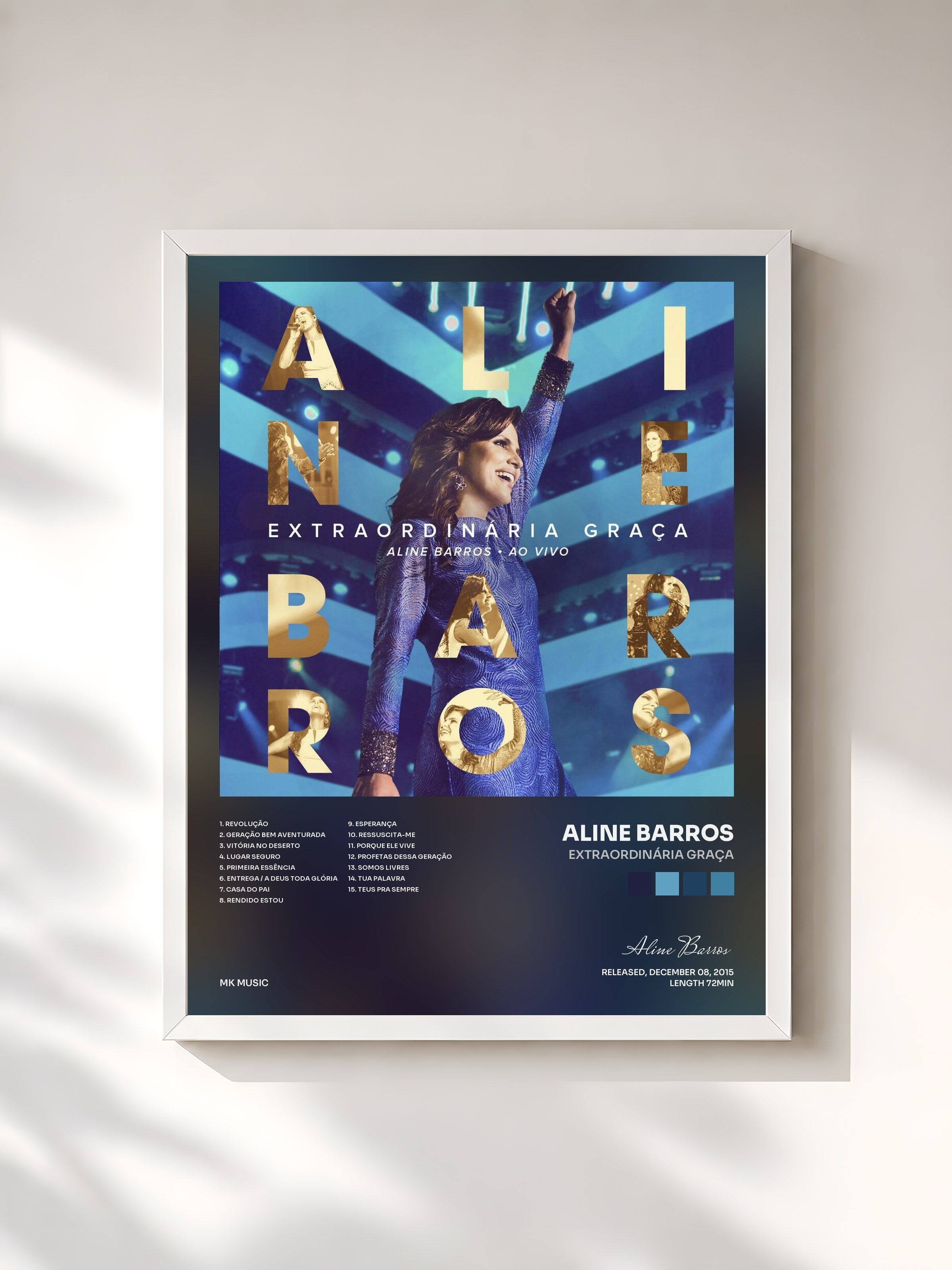 #blanc Tableau de l'album Extraordinária Graça de Aline Barros, cadre blanc, imprimé et encadré en France