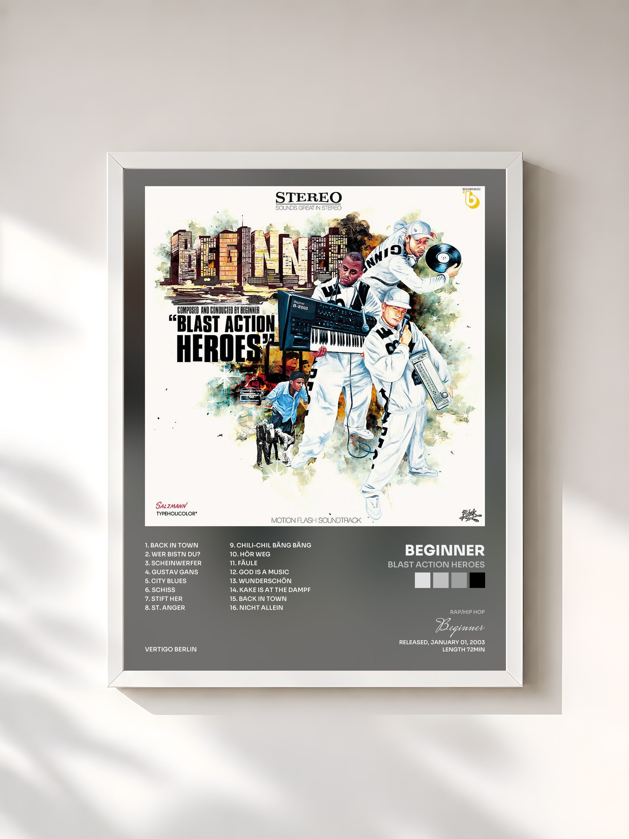 #blanc Tableau de l'album Blast Action Heroes de Beginner, cadre blanc, imprimé et encadré en France