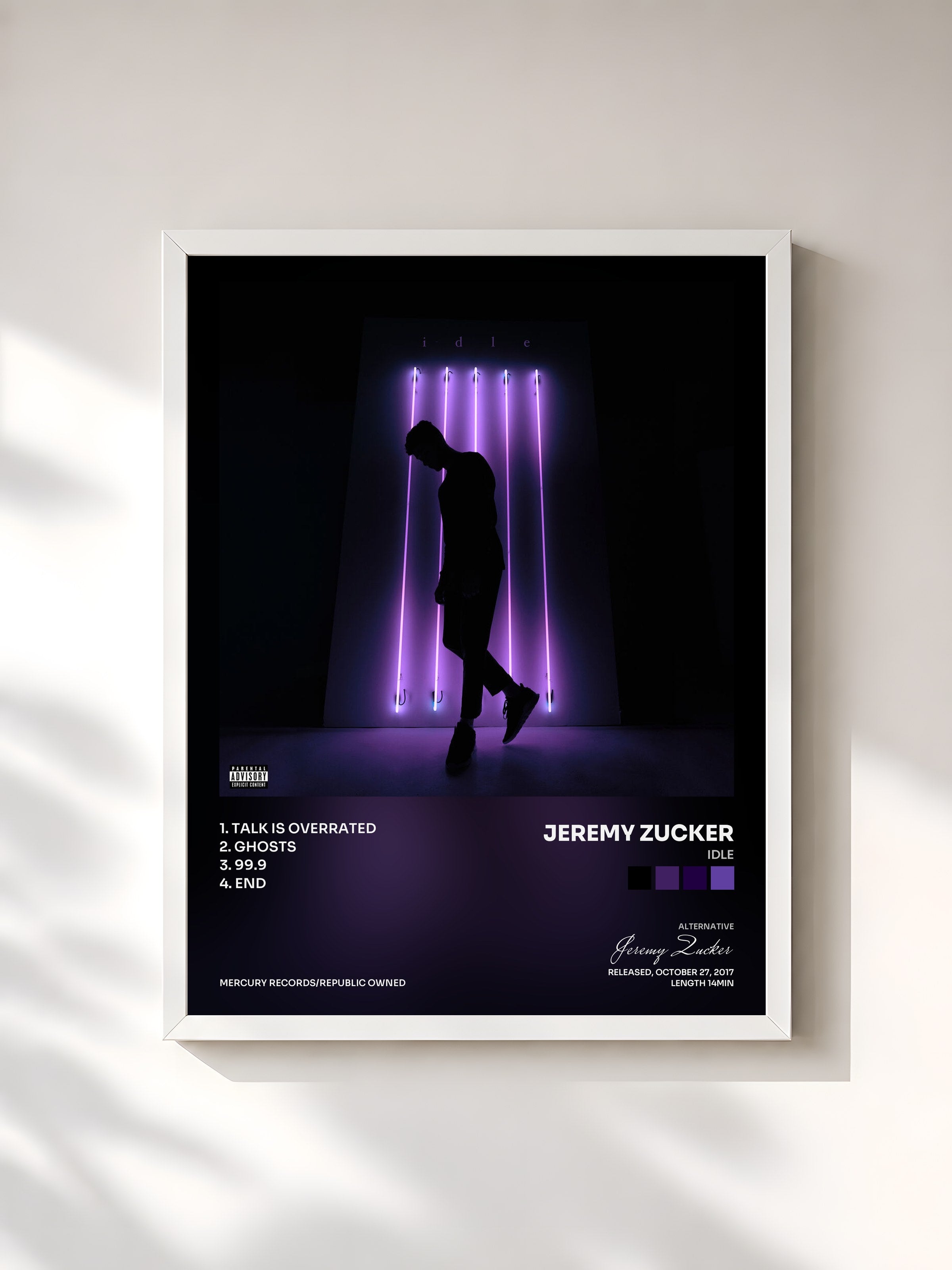 #blanc Tableau de l'album idle de Jeremy Zucker, cadre blanc, imprimé et encadré en France