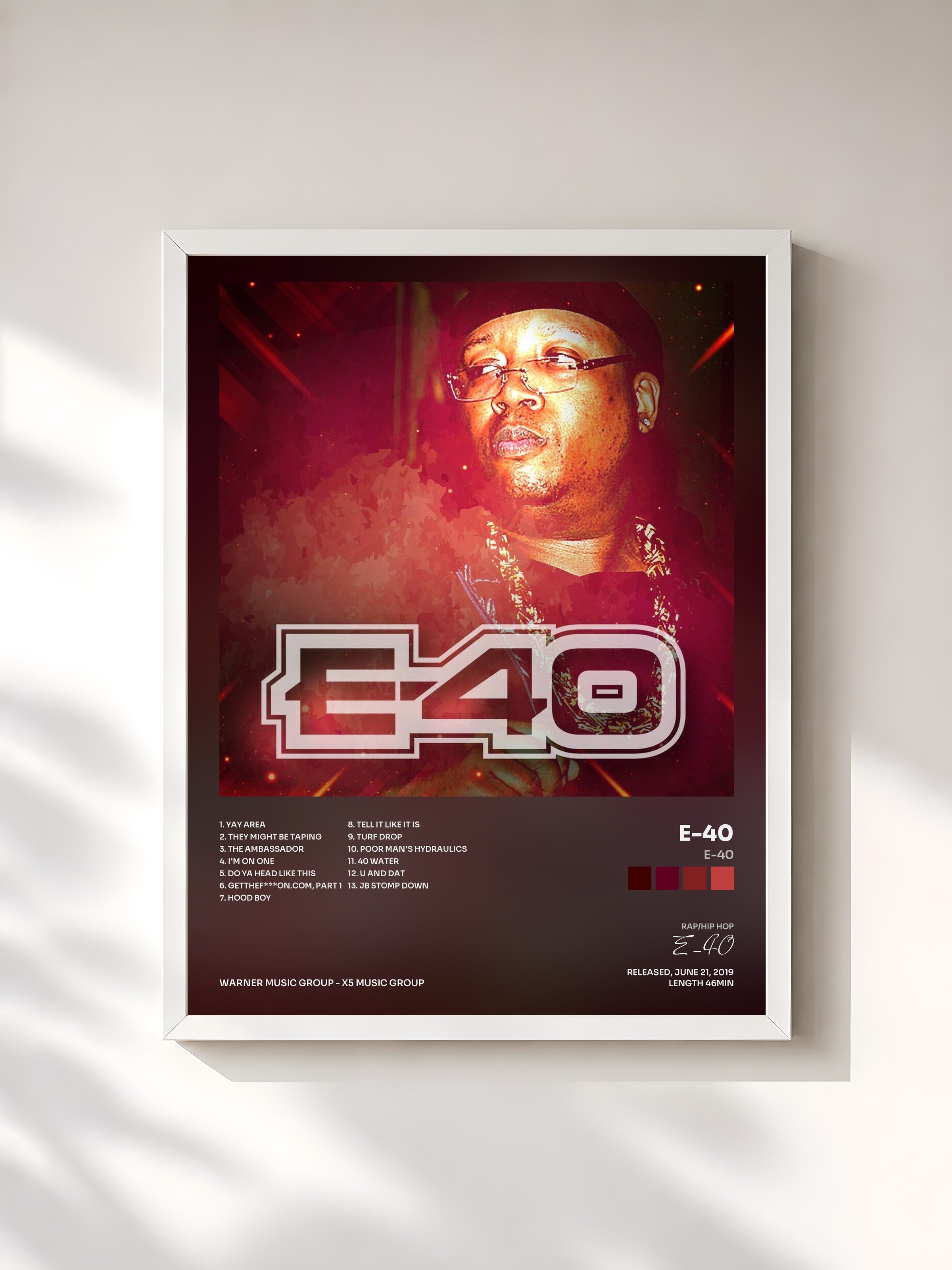 #blanc Tableau de l'album E-40 de E-40, cadre blanc, imprimé et encadré en France