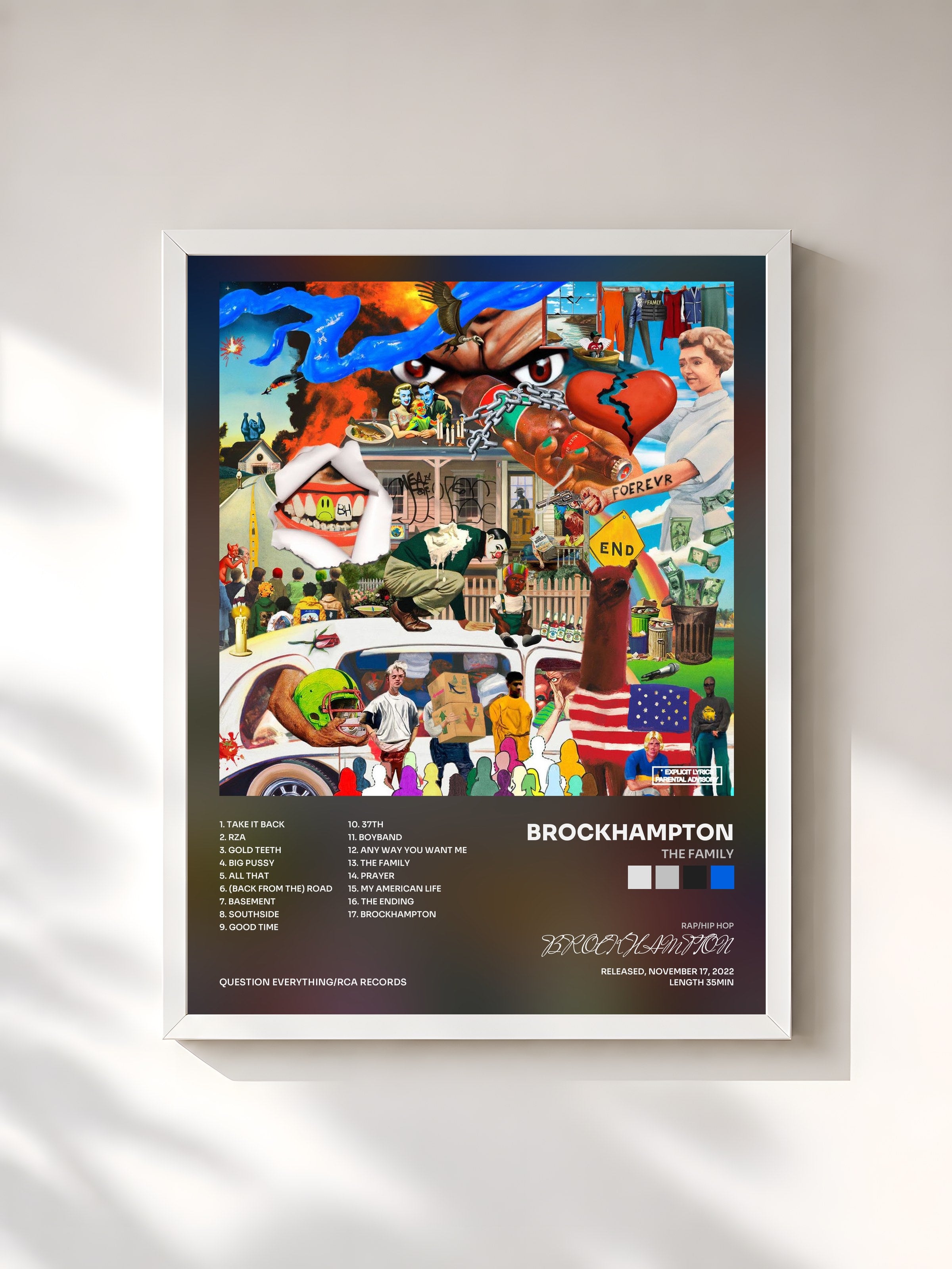 #blanc Tableau de l'album The Family de BROCKHAMPTON, cadre blanc, imprimé et encadré en France