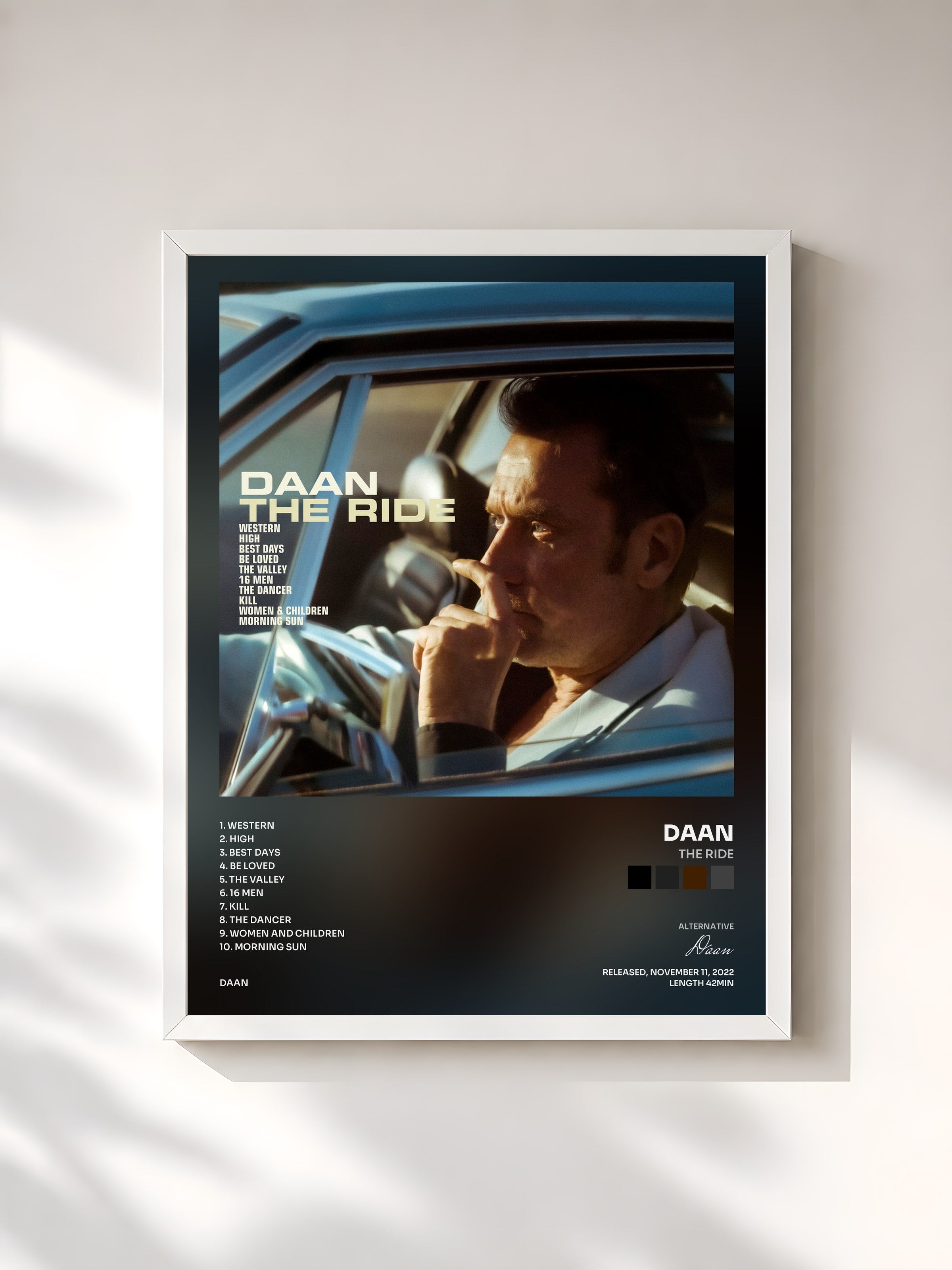 #blanc Tableau de l'album The Ride de Daan, cadre blanc, imprimé et encadré en France