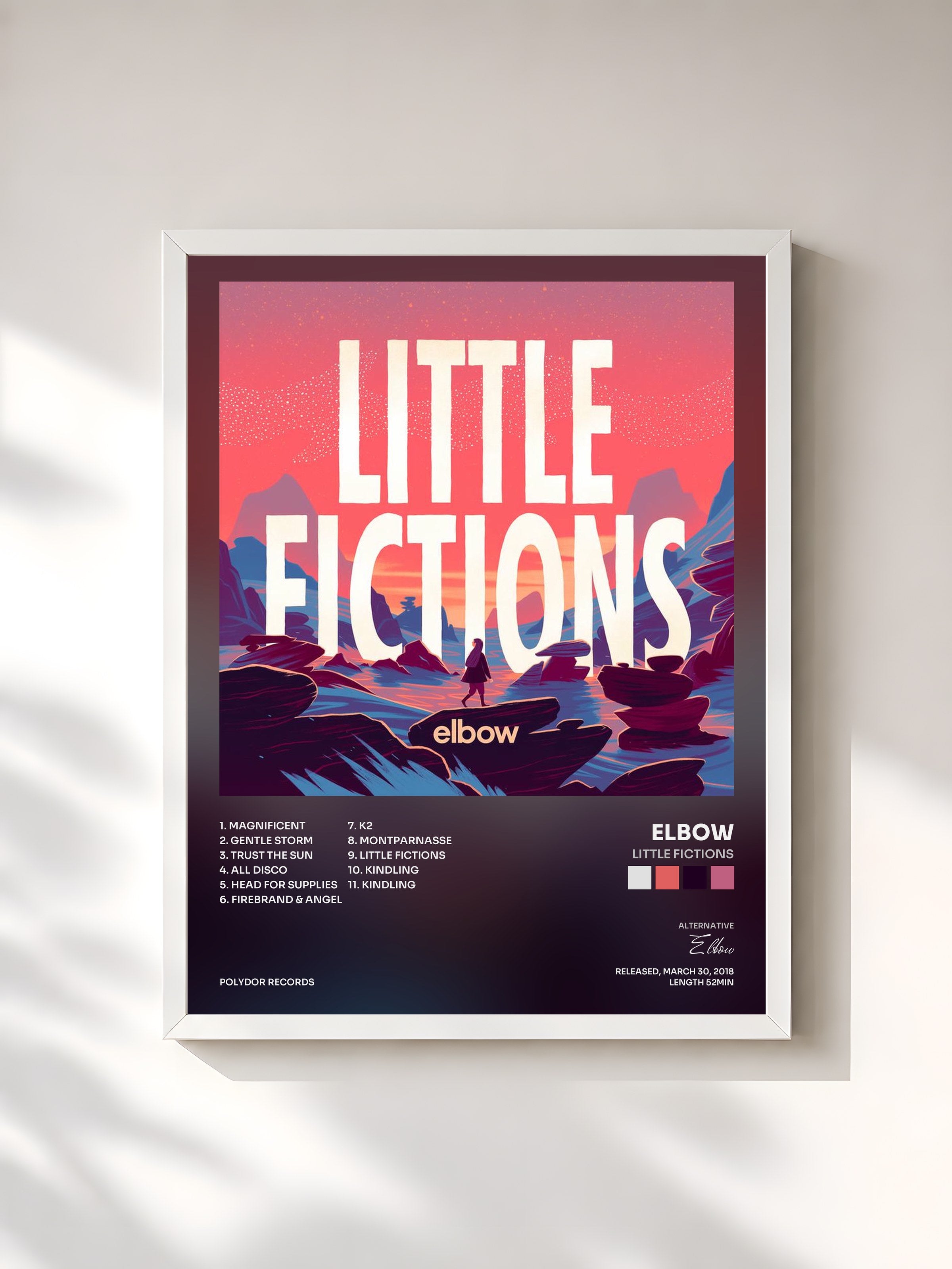 #blanc Tableau de l'album Little Fictions de Elbow, cadre blanc, imprimé et encadré en France