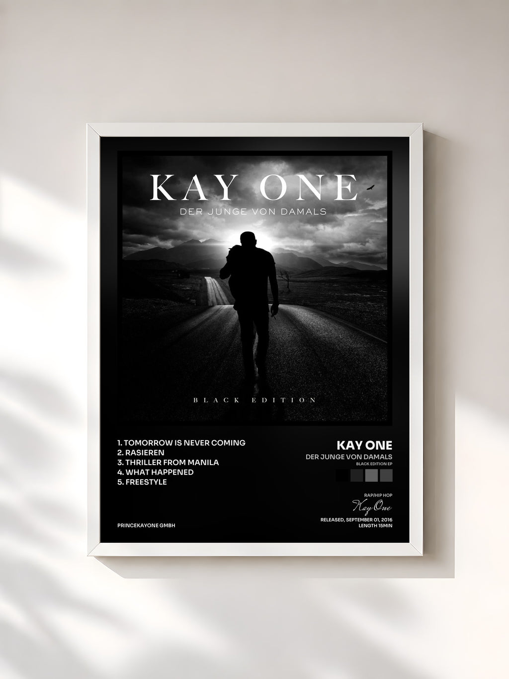 #blanc Der Junge von damals (Black Edition EP) by Kay One as a framed art print, white frame, printed and framed in France