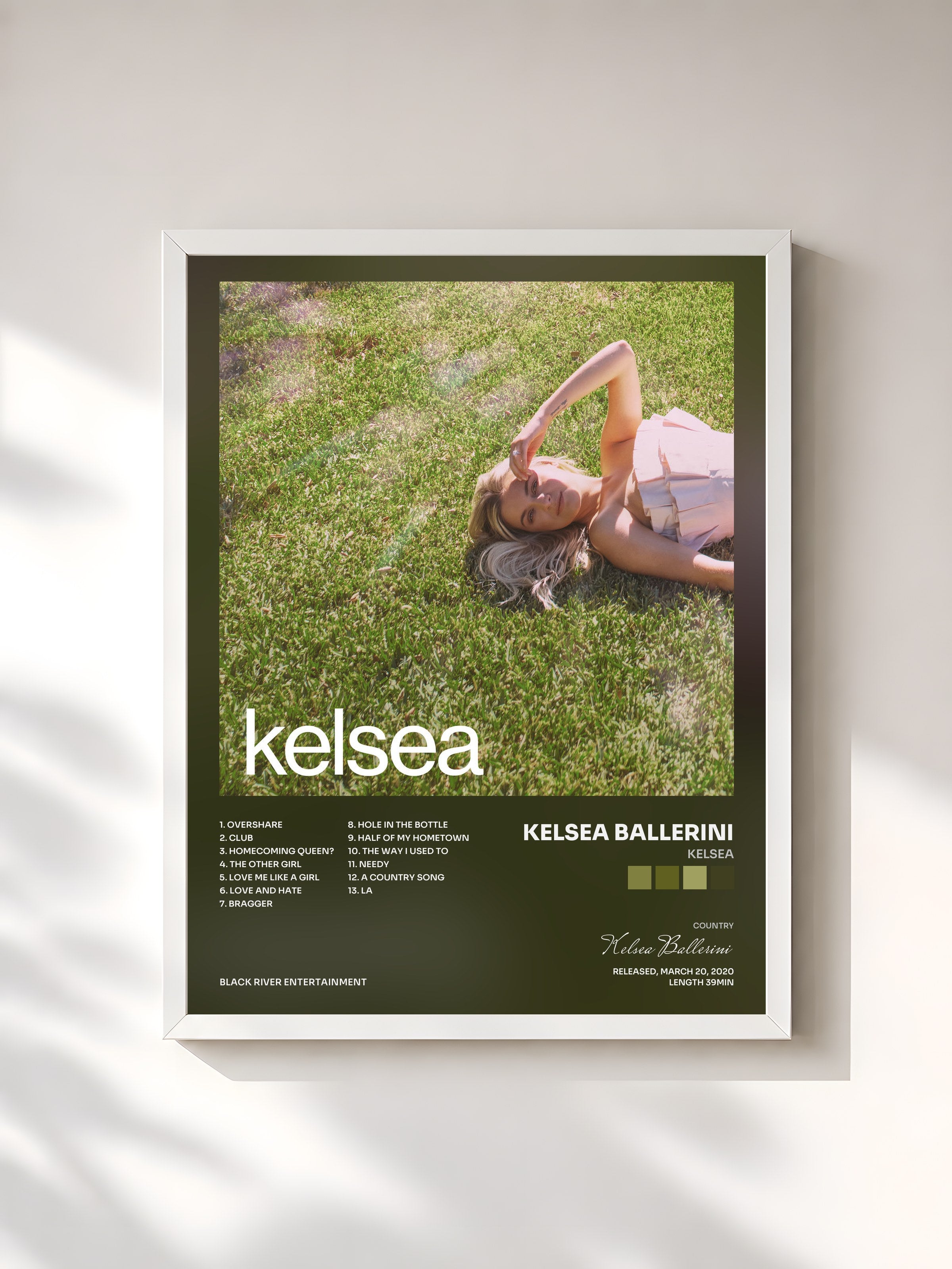 #blanc Tableau de l'album kelsea de Kelsea Ballerini, cadre blanc, imprimé et encadré en France
