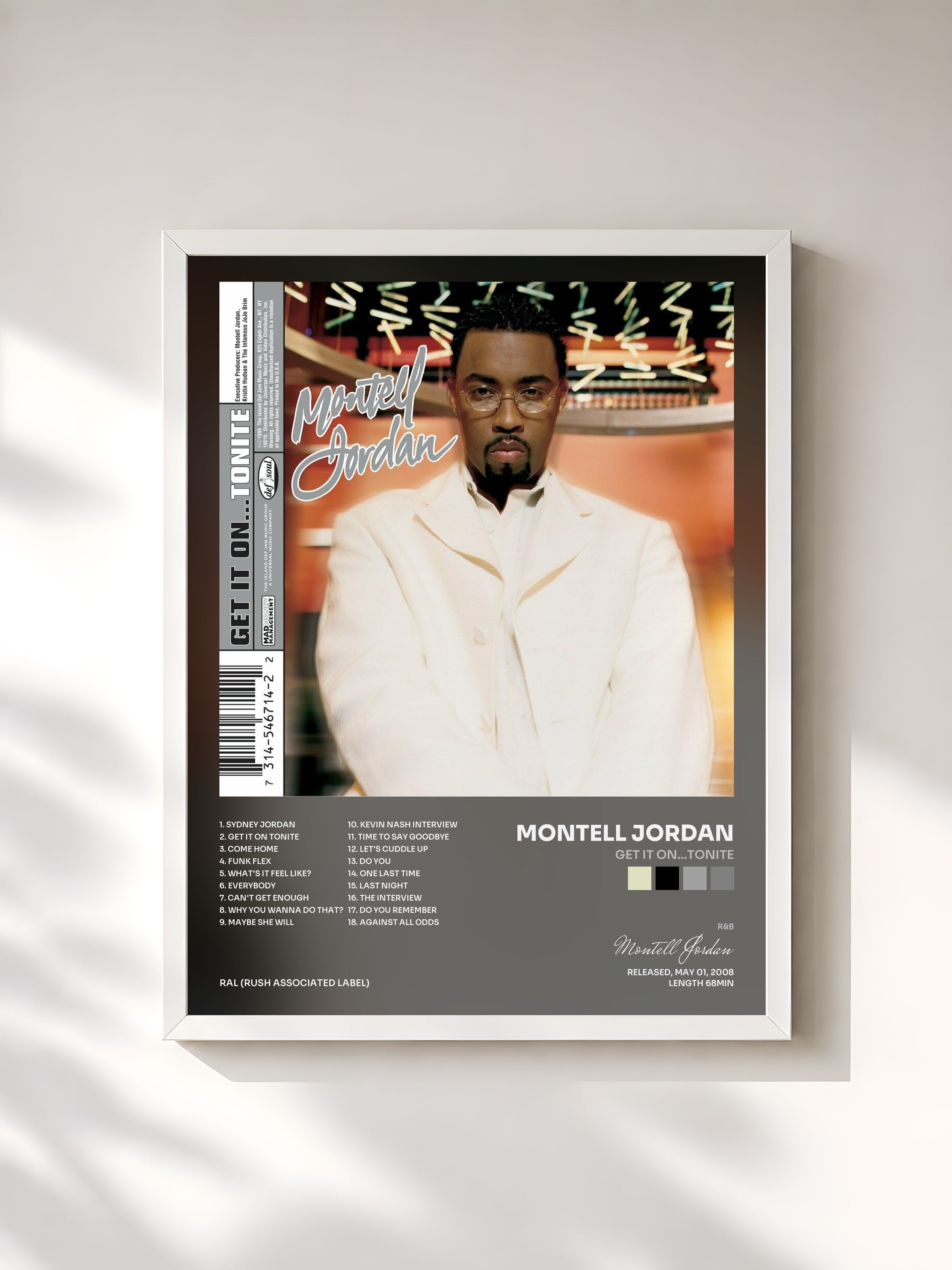 #blanc Tableau de l'album Get It On...Tonite de Montell Jordan, cadre blanc, imprimé et encadré en France