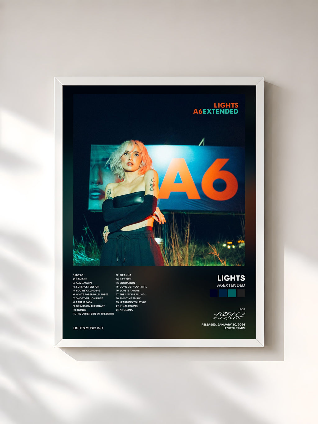 #blanc Tableau de l'album A6EXTENDED de LIGHTS, cadre blanc, imprimé et encadré en France