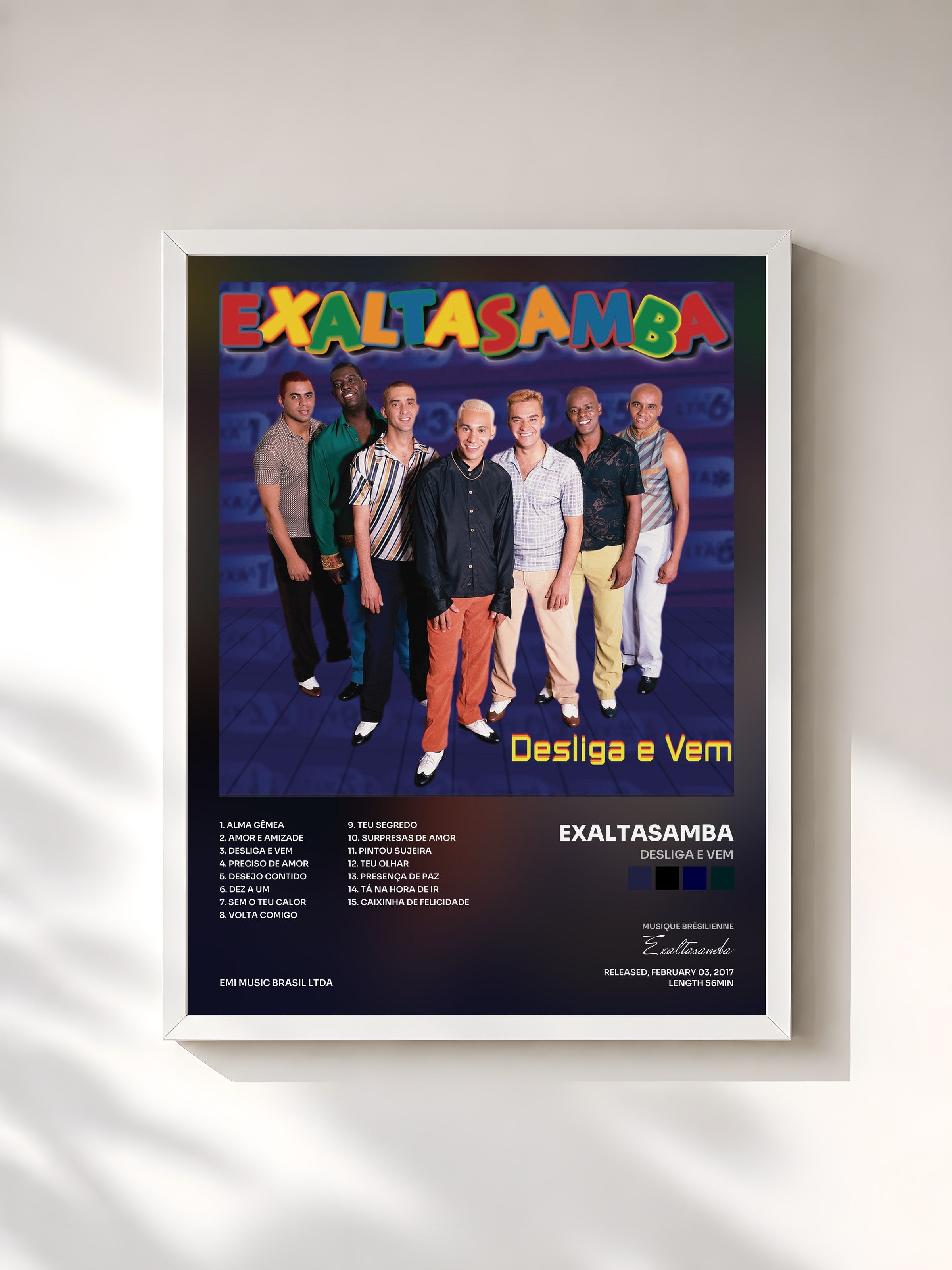 #blanc Tableau de l'album Desliga E Vem de Exaltasamba, cadre blanc, imprimé et encadré en France