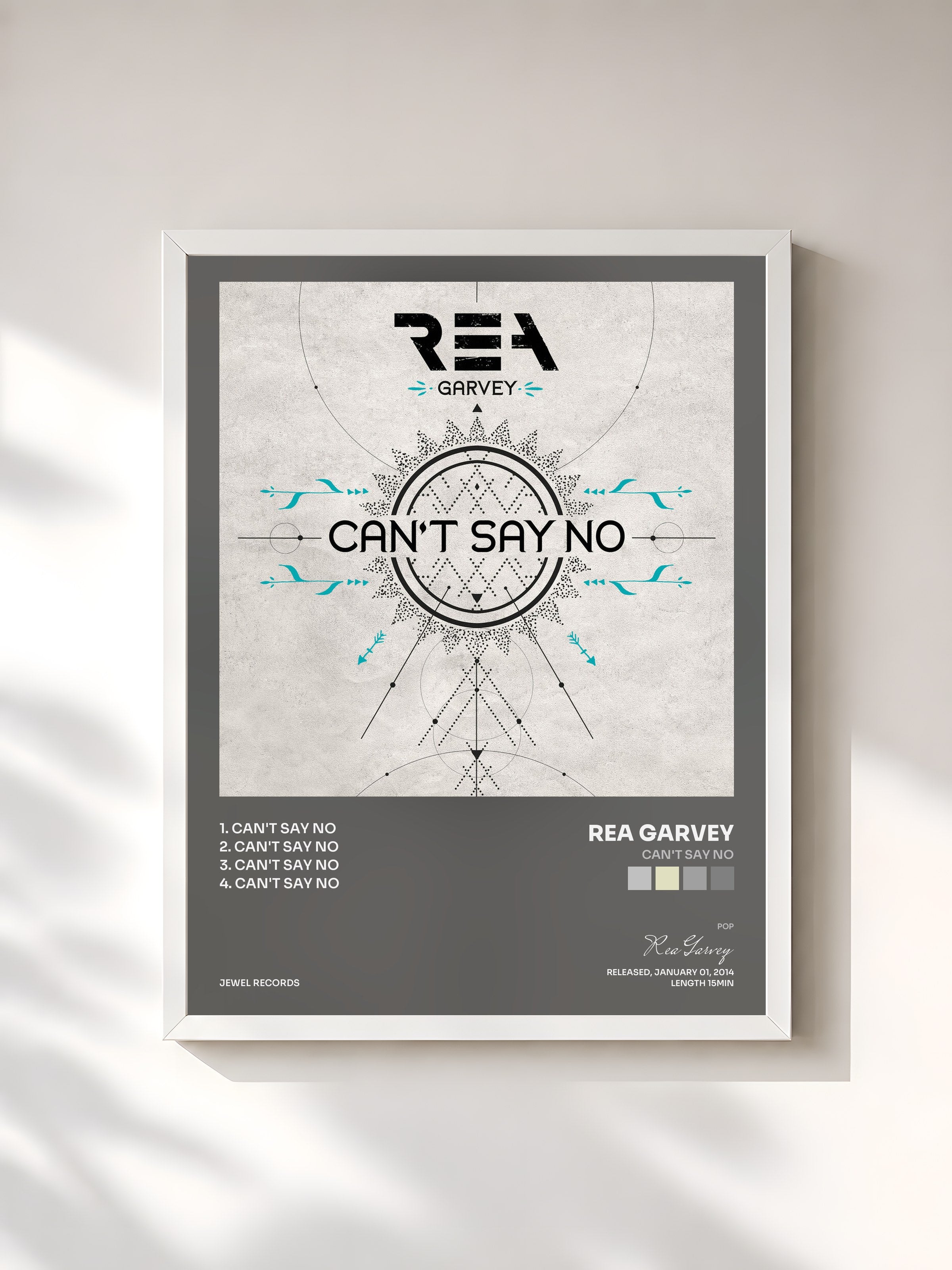#blanc Tableau de l'album Can't Say No de Rea Garvey, cadre blanc, imprimé et encadré en France