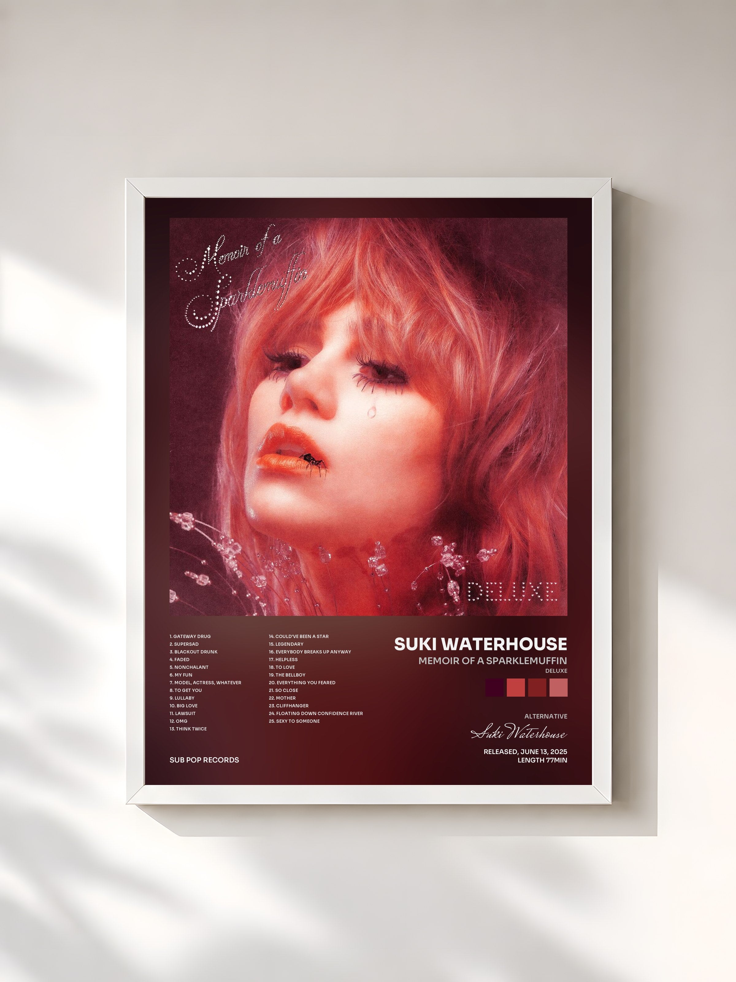 #blanc Tableau de l'album Memoir of a Sparklemuffin (Deluxe) de Suki Waterhouse, cadre blanc, imprimé et encadré en France