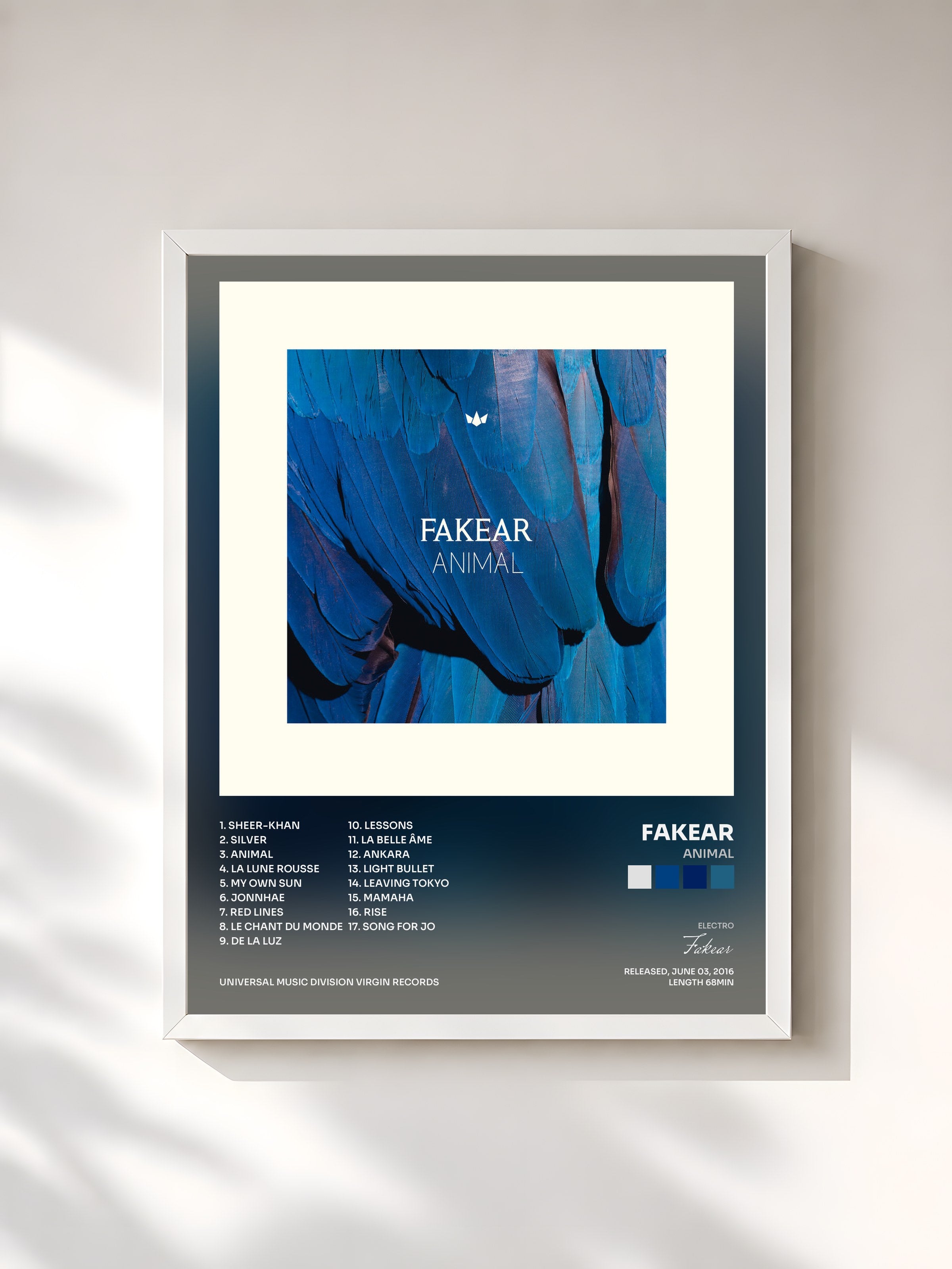 #blanc Tableau de l'album Animal de Fakear, cadre blanc, imprimé et encadré en France