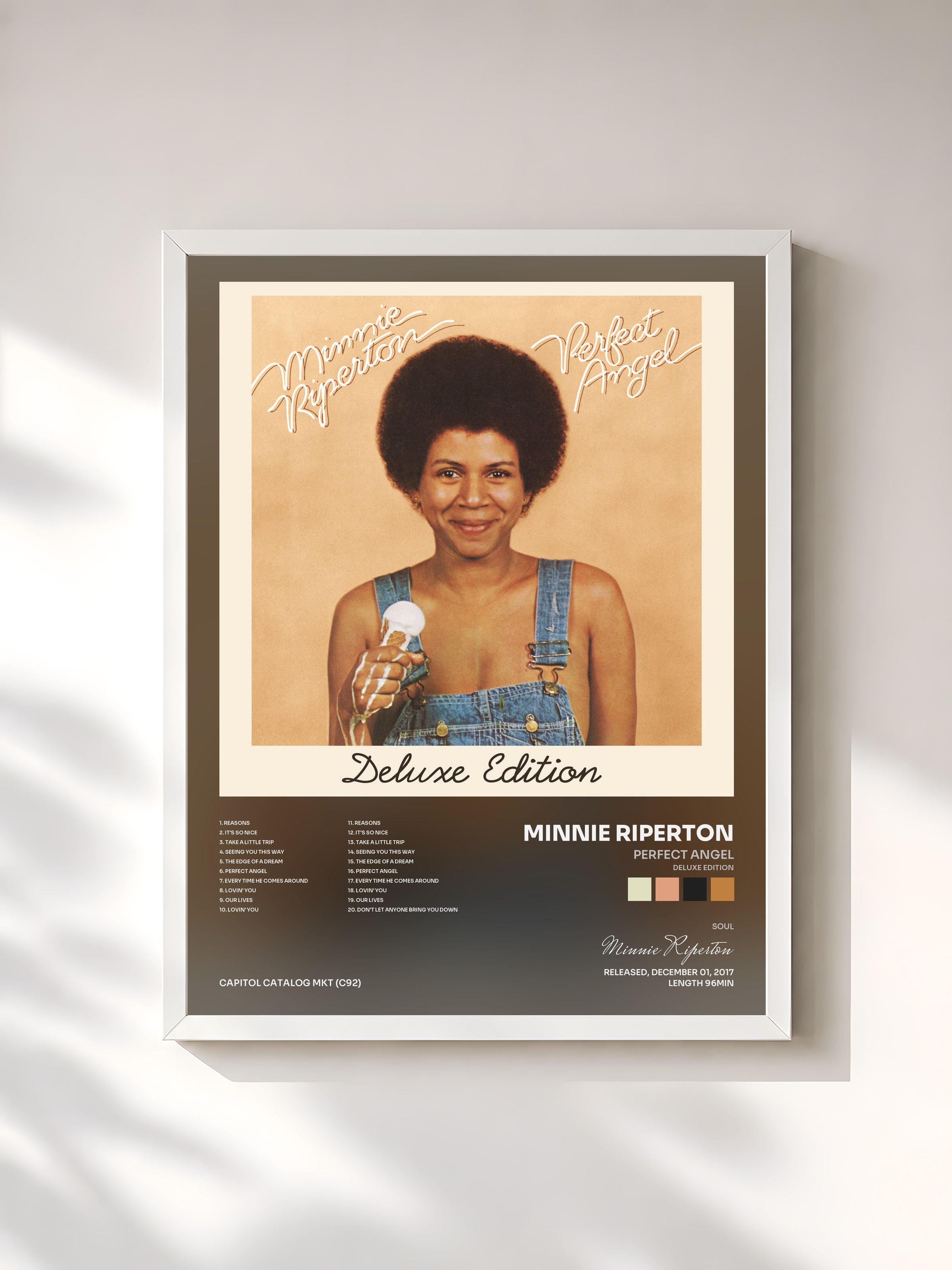 #blanc Tableau de l'album Perfect Angel (Deluxe Edition) de Minnie Riperton, cadre blanc, imprimé et encadré en France
