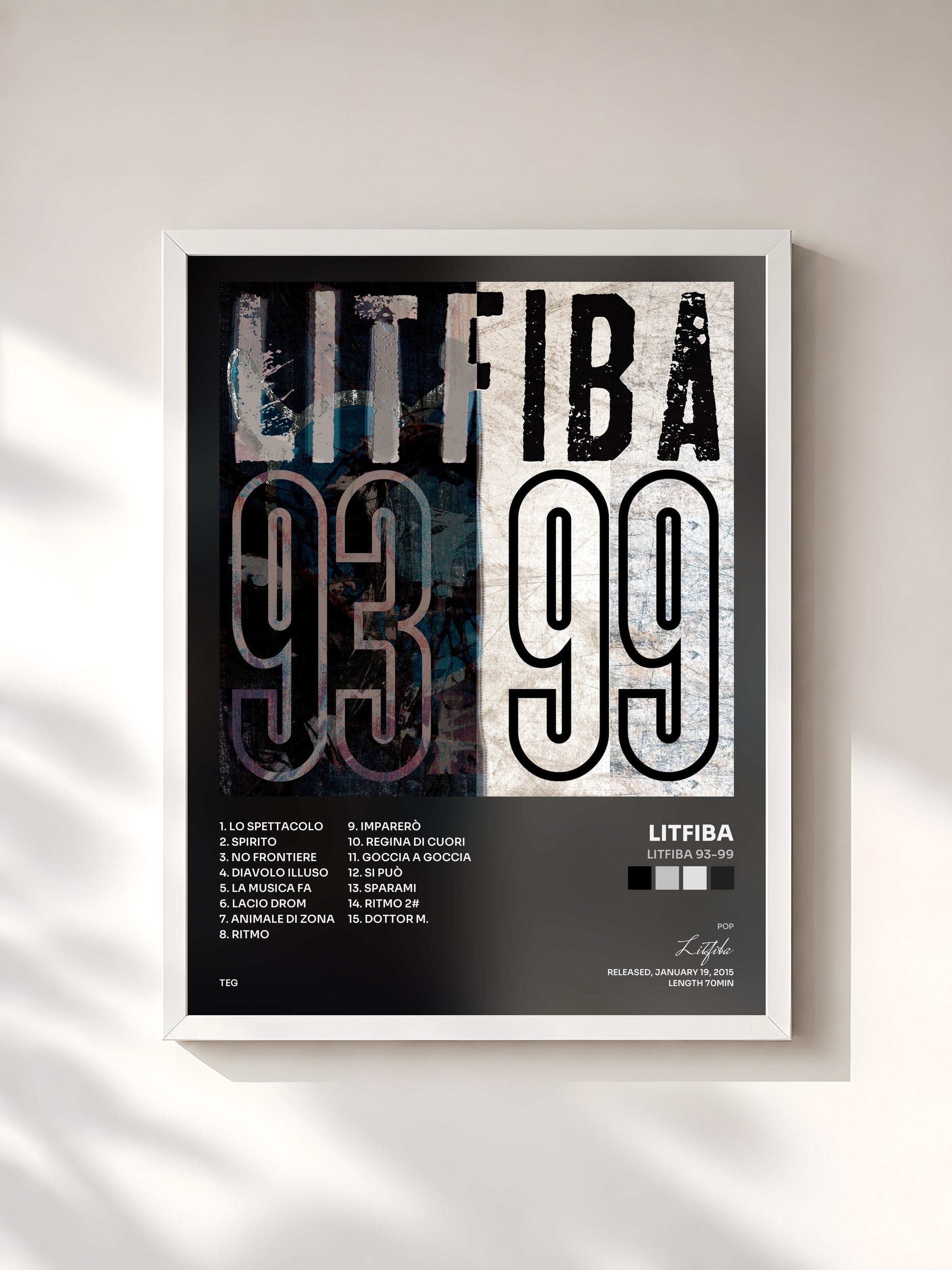 #blanc Tableau de l'album LITFIBA 93-99 de Litfiba, cadre blanc, imprimé et encadré en France