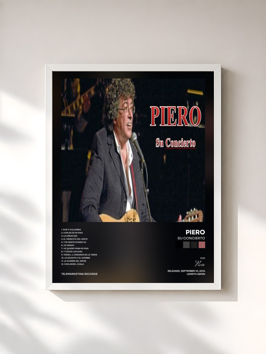 #blanc Tableau de l'album Su Concierto de Piero, cadre blanc, imprimé et encadré en France