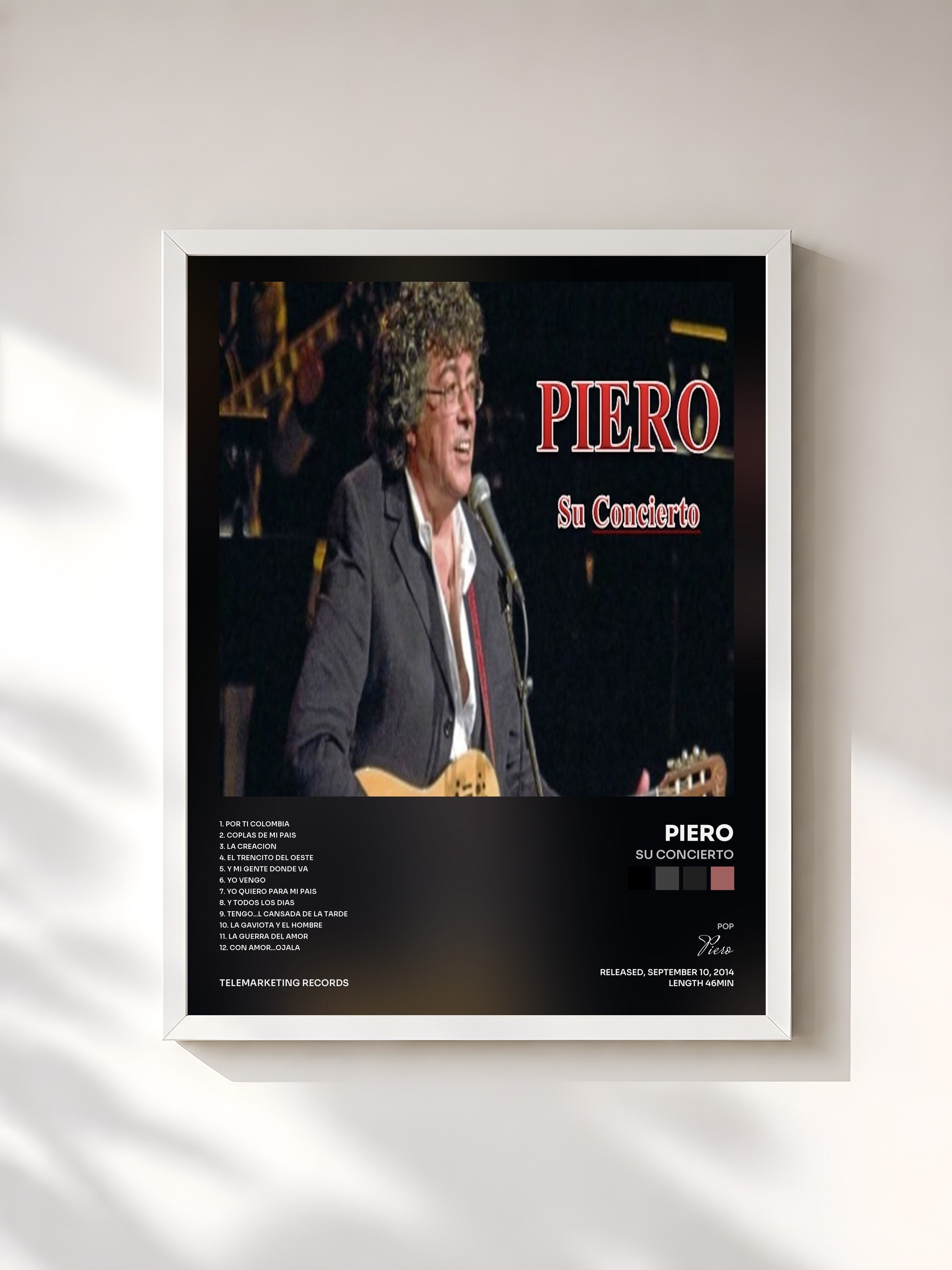 #blanc Tableau de l'album Su Concierto de Piero, cadre blanc, imprimé et encadré en France