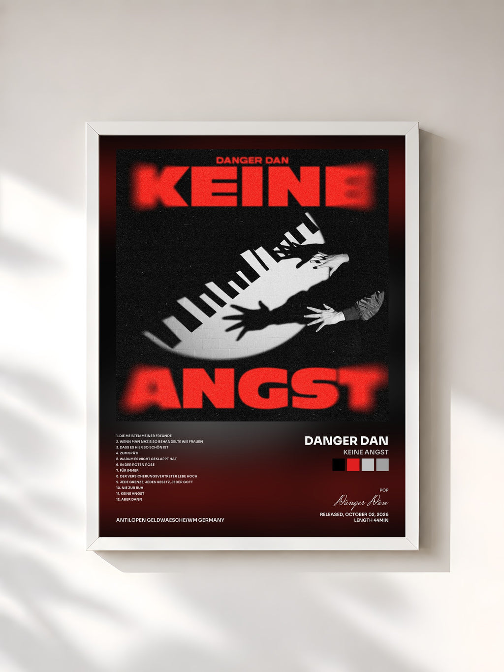 #blanc Tableau de l'album Keine Angst de Danger Dan, cadre blanc, imprimé et encadré en France