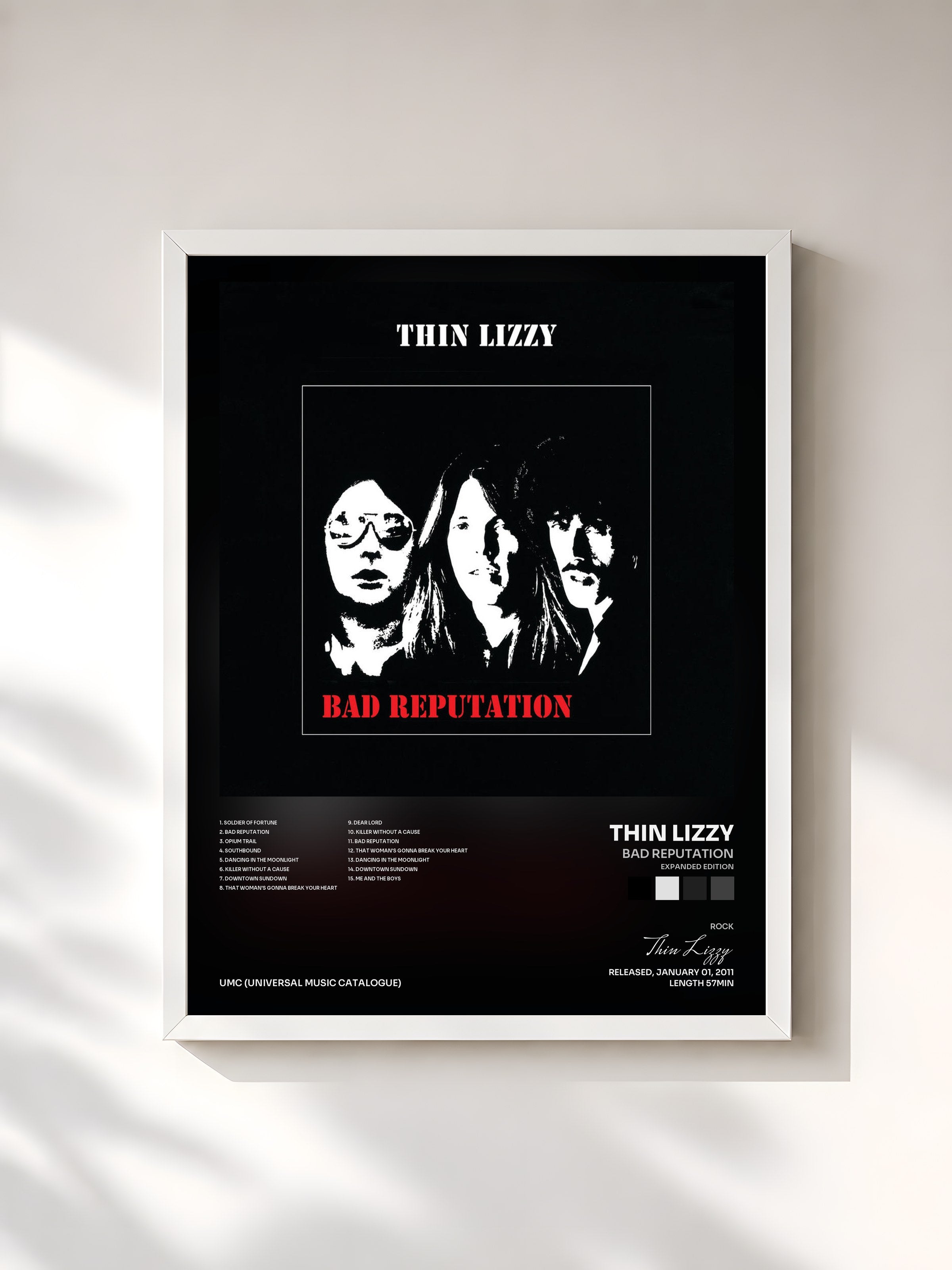 #blanc Tableau de l'album Bad Reputation (Expanded Edition) de Thin Lizzy, cadre blanc, imprimé et encadré en France