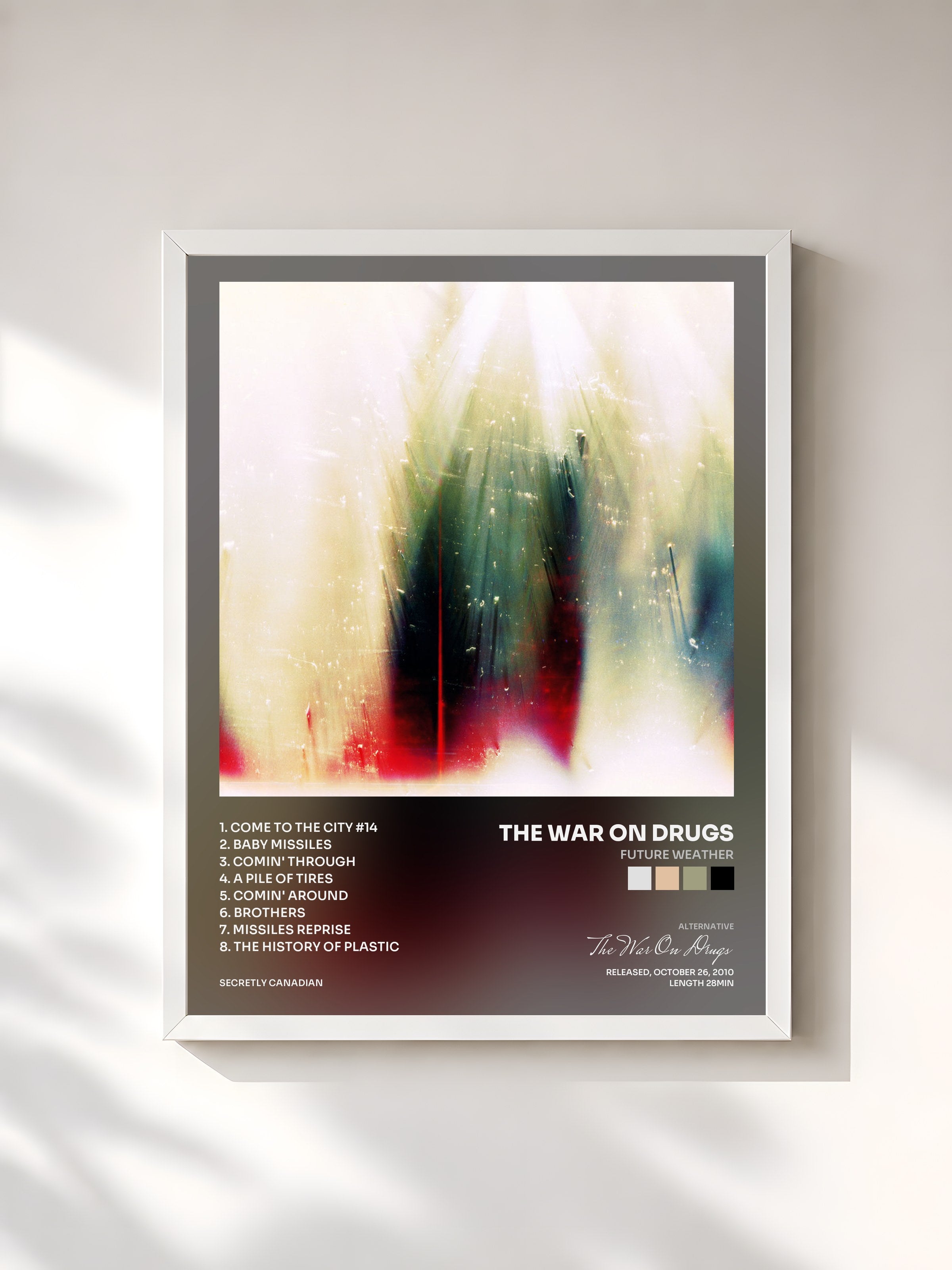 #blanc Tableau de l'album Future Weather de The War On Drugs, cadre blanc, imprimé et encadré en France