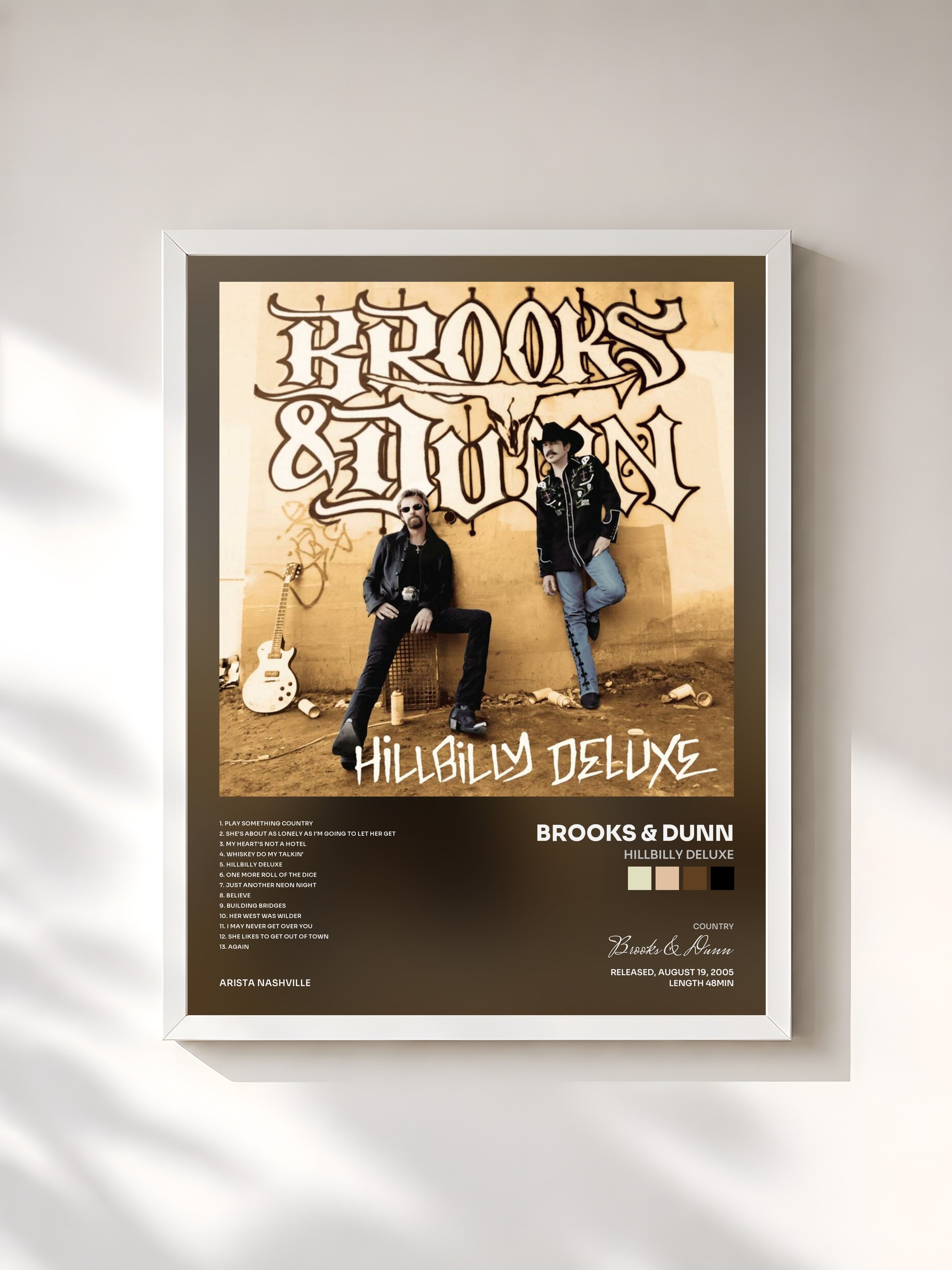 #blanc Tableau de l'album Hillbilly Deluxe de Brooks & Dunn, cadre blanc, imprimé et encadré en France