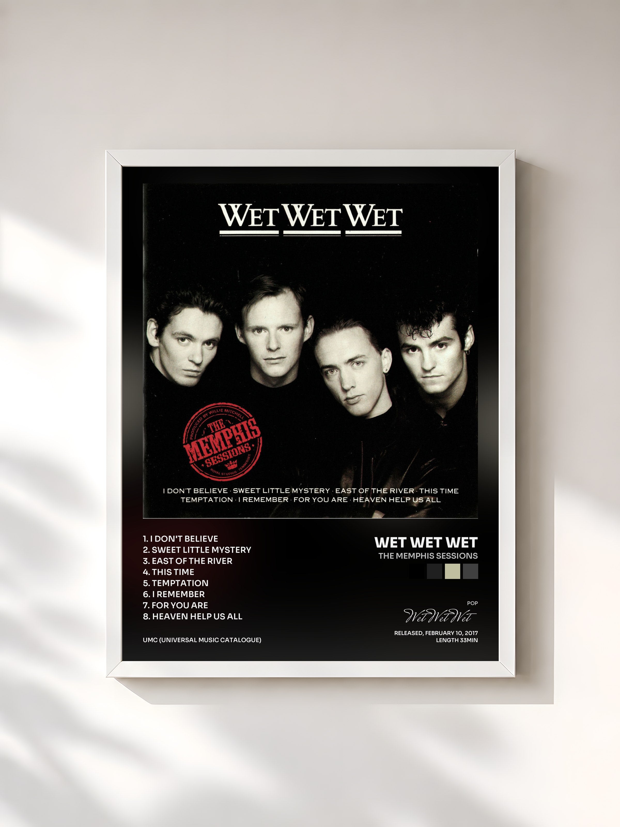 #blanc Tableau de l'album The Memphis Sessions de Wet Wet Wet, cadre blanc, imprimé et encadré en France