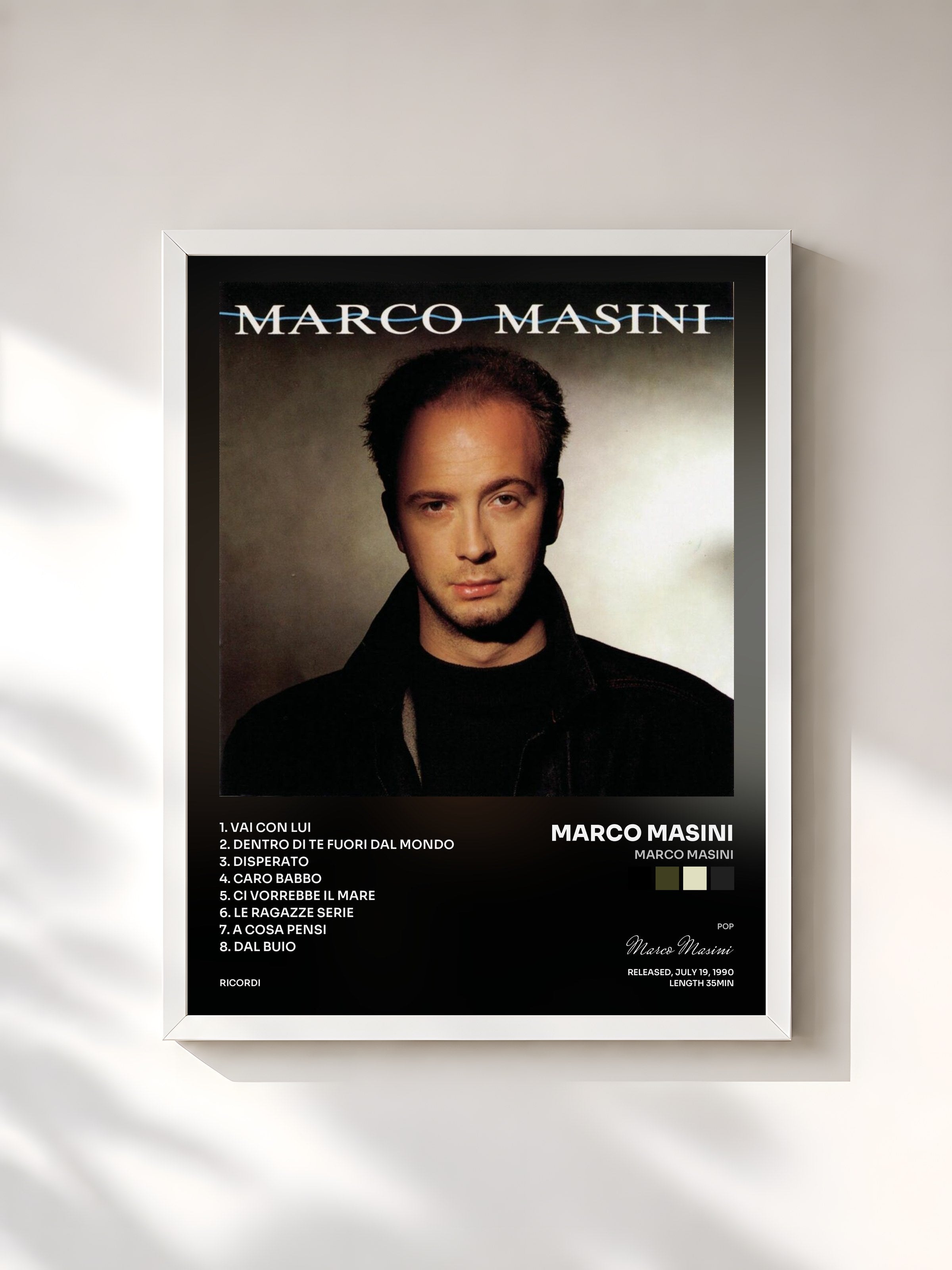 #blanc Tableau de l'album Marco Masini de Marco Masini, cadre blanc, imprimé et encadré en France