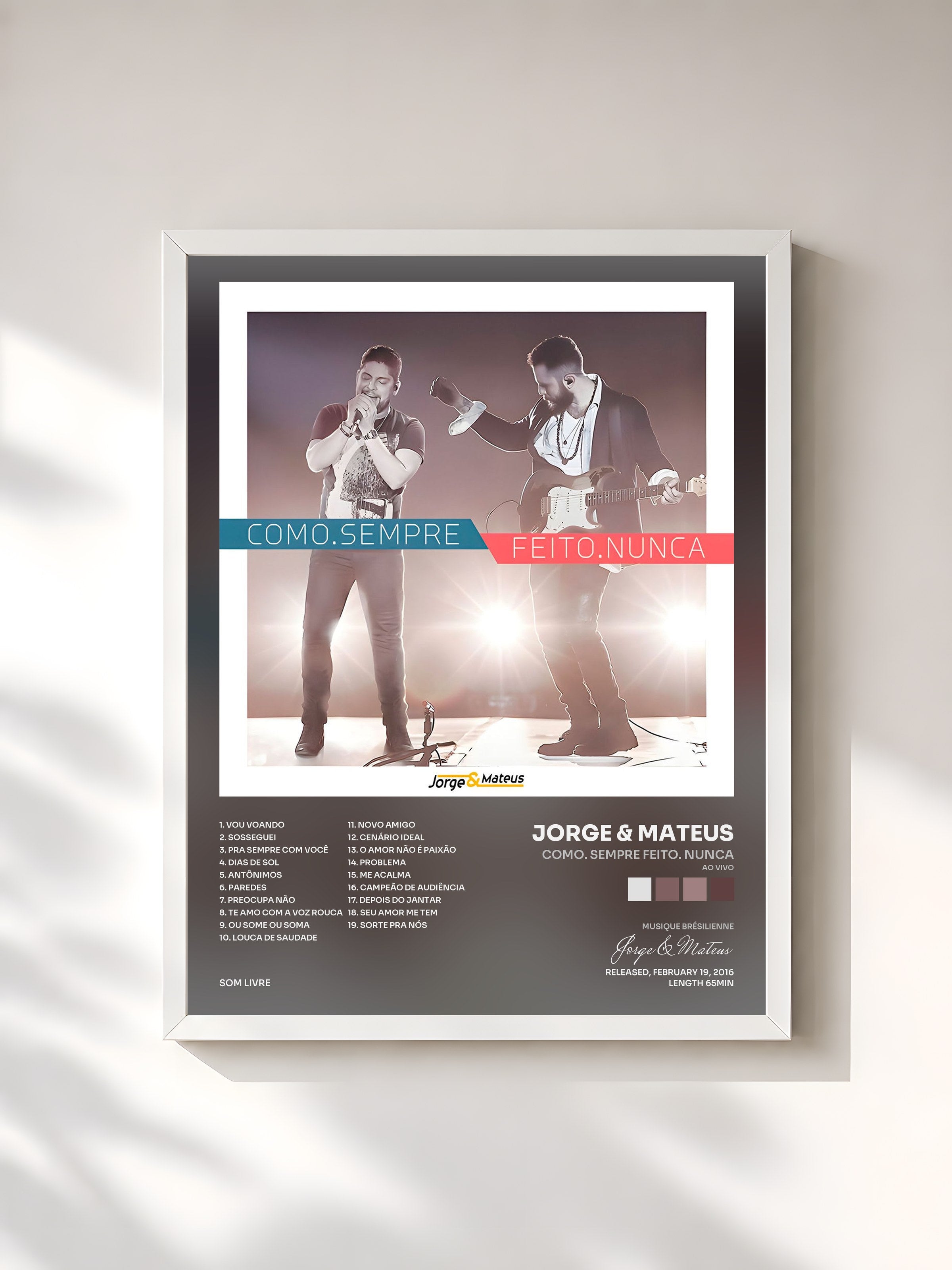 #blanc Tableau de l'album Como. Sempre Feito. Nunca (Ao Vivo) de Jorge & Mateus, cadre blanc, imprimé et encadré en France