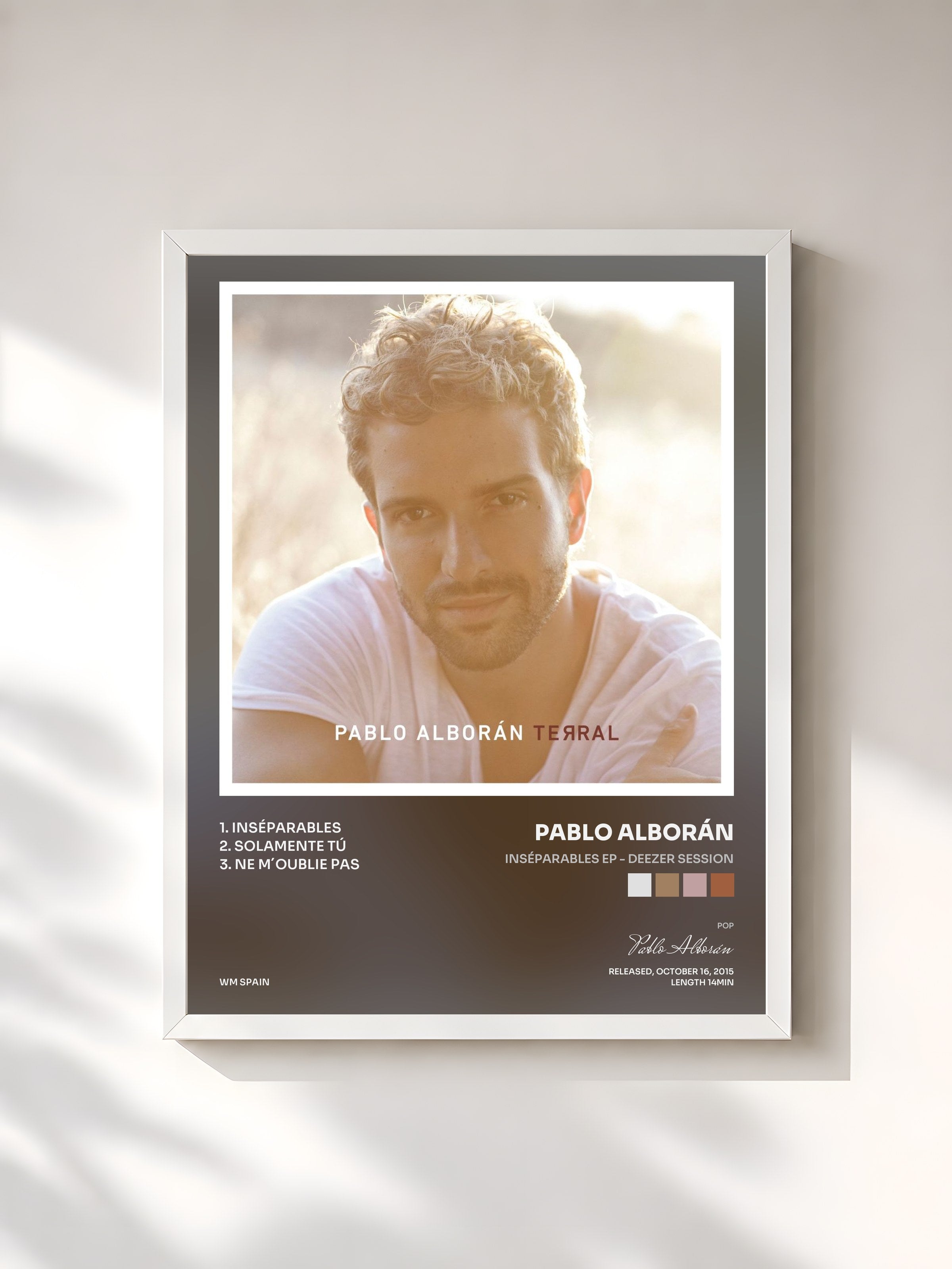 #blanc Tableau de l'album Inséparables EP - Deezer Session de Pablo Alborán, cadre blanc, imprimé et encadré en France