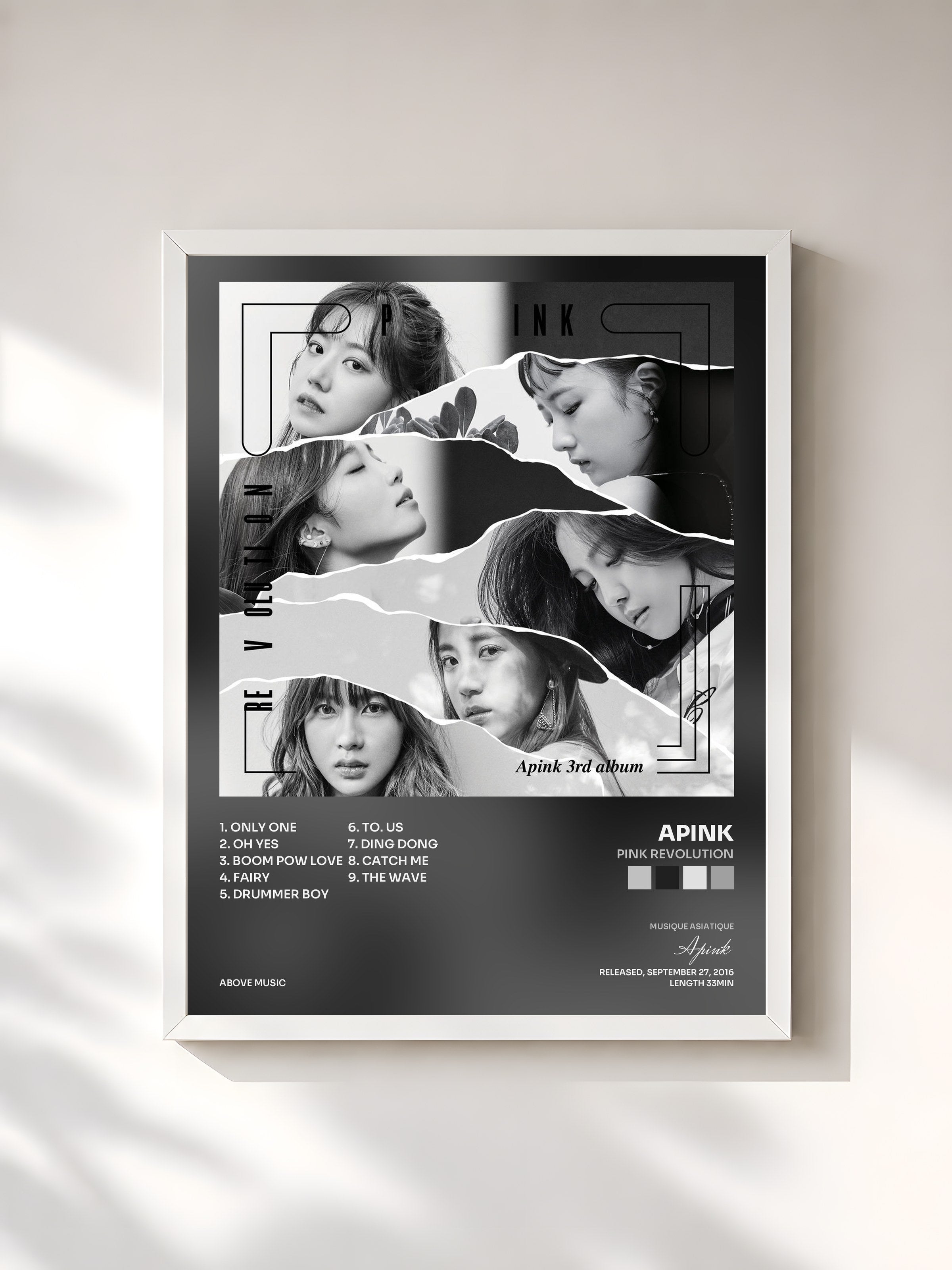 #blanc Tableau de l'album Pink Revolution de Apink, cadre blanc, imprimé et encadré en France
