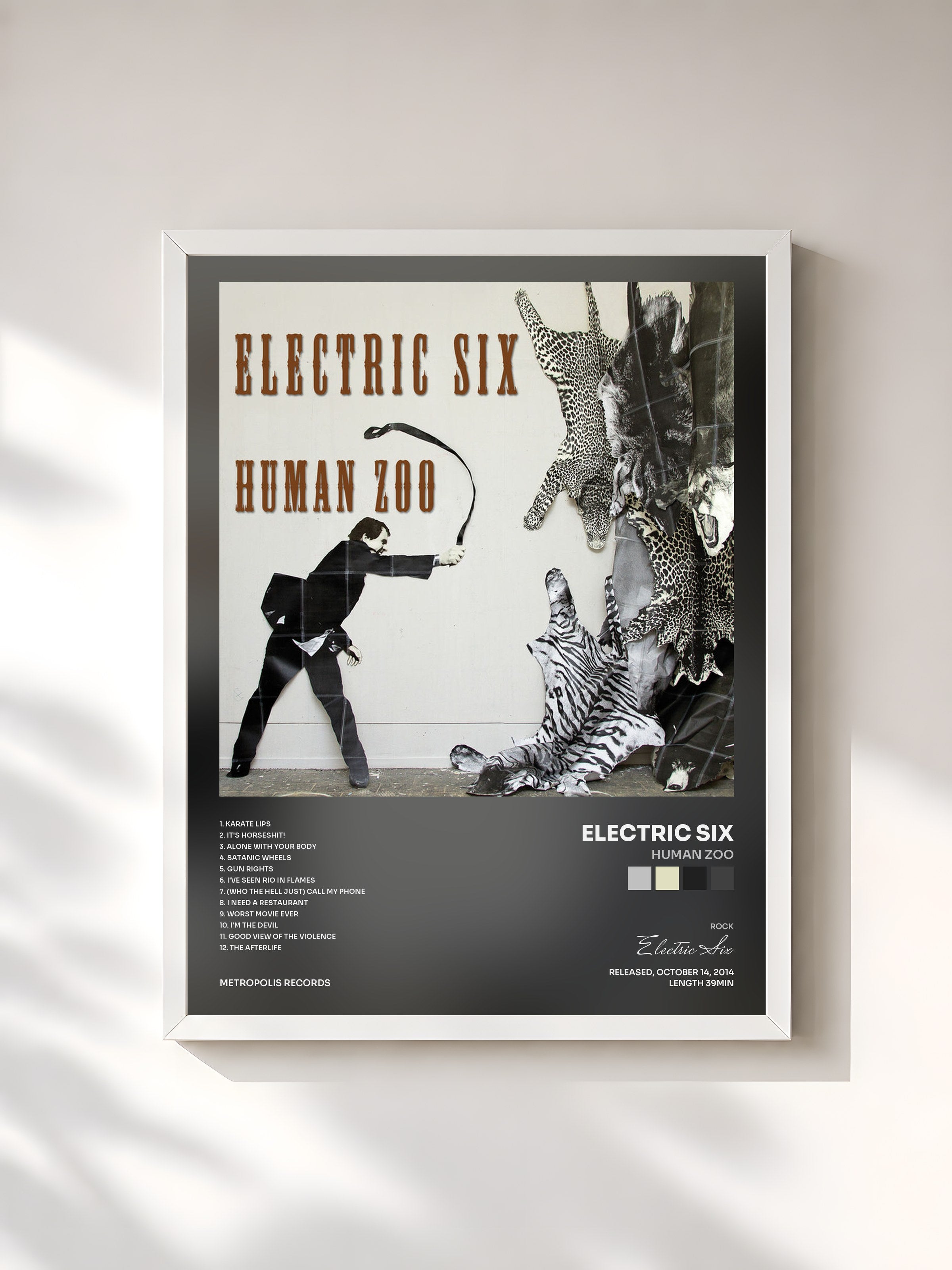 #blanc Tableau de l'album Human Zoo de Electric Six, cadre blanc, imprimé et encadré en France
