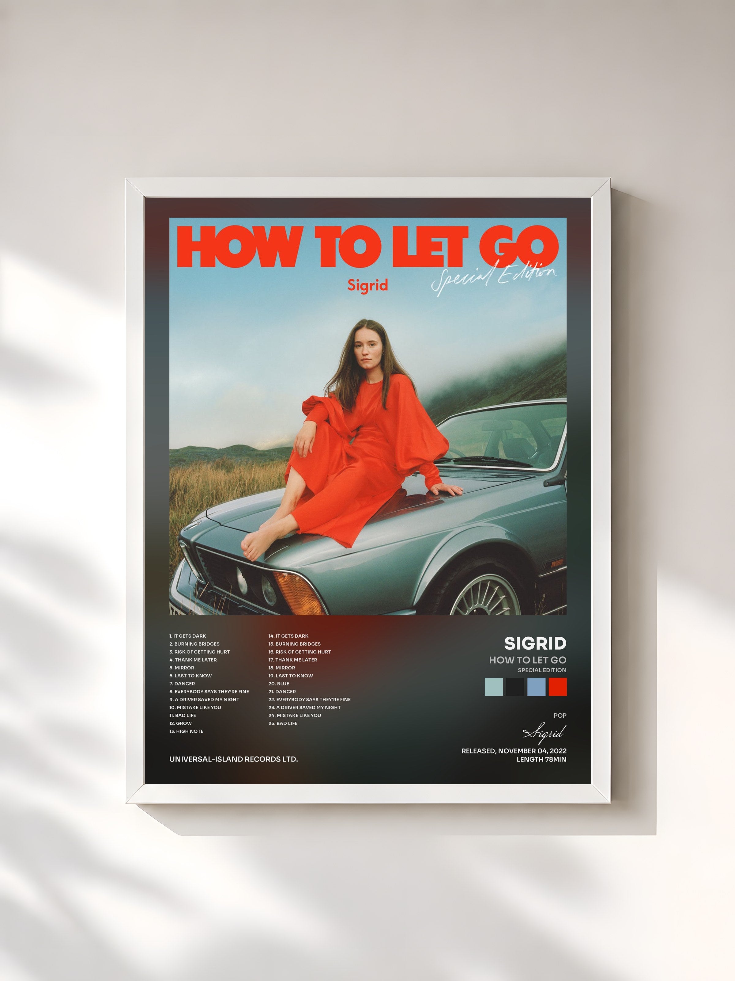 #blanc Tableau de l'album How To Let Go (Special Edition) de Sigrid, cadre blanc, imprimé et encadré en France