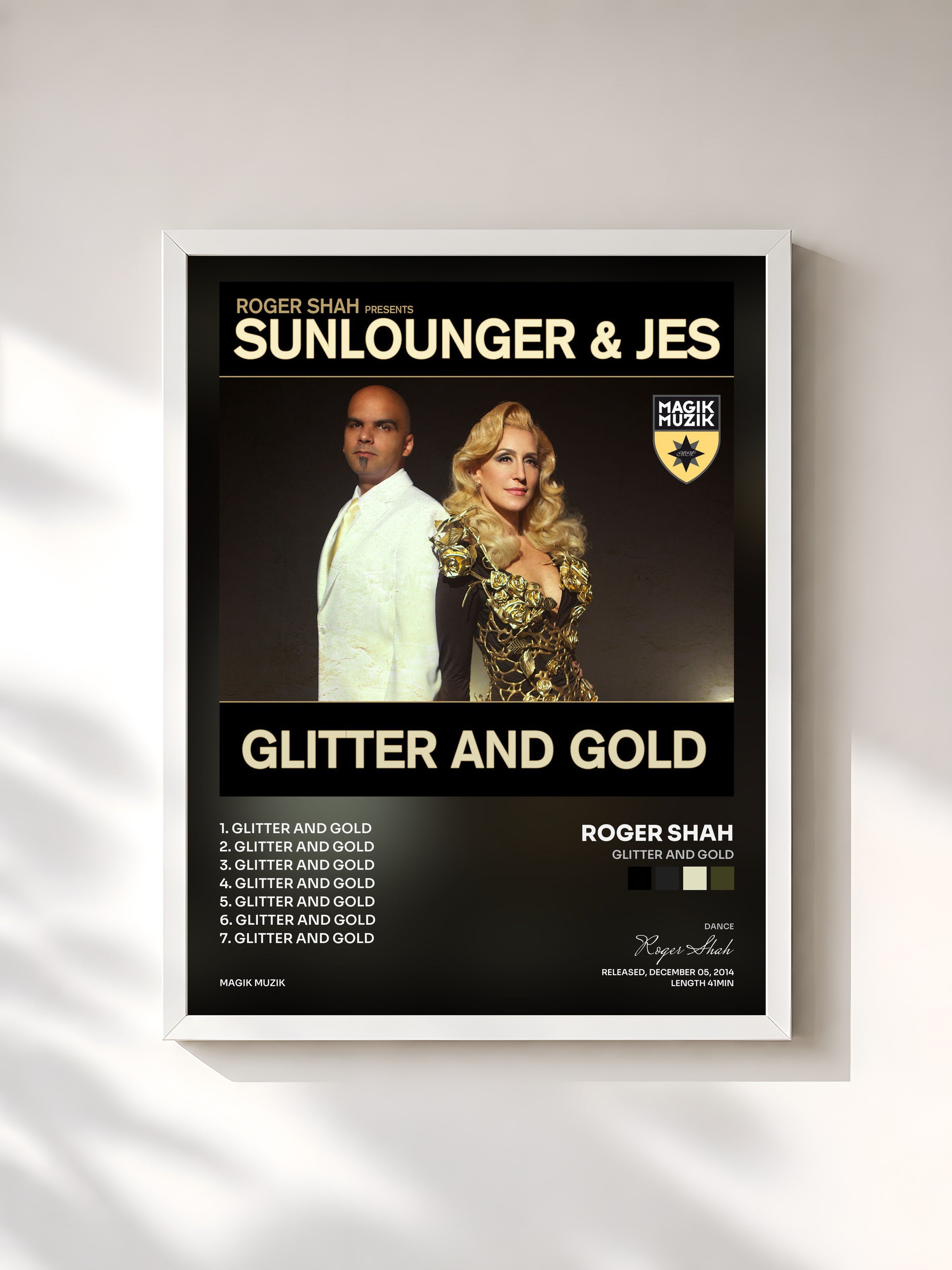 #blanc Tableau de l'album Glitter and Gold de Roger Shah, cadre blanc, imprimé et encadré en France