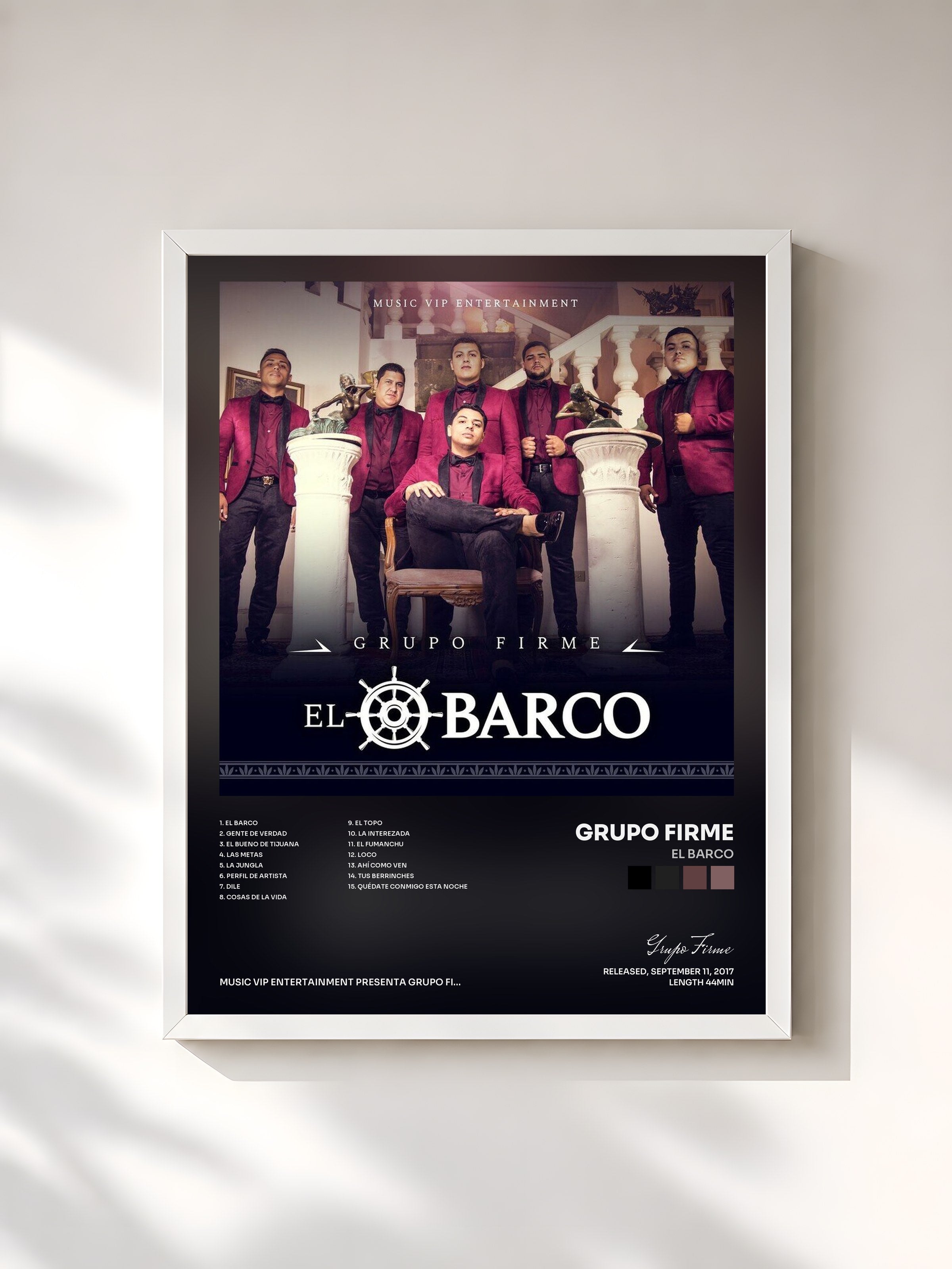 #blanc Tableau de l'album El Barco de Grupo Firme, cadre blanc, imprimé et encadré en France