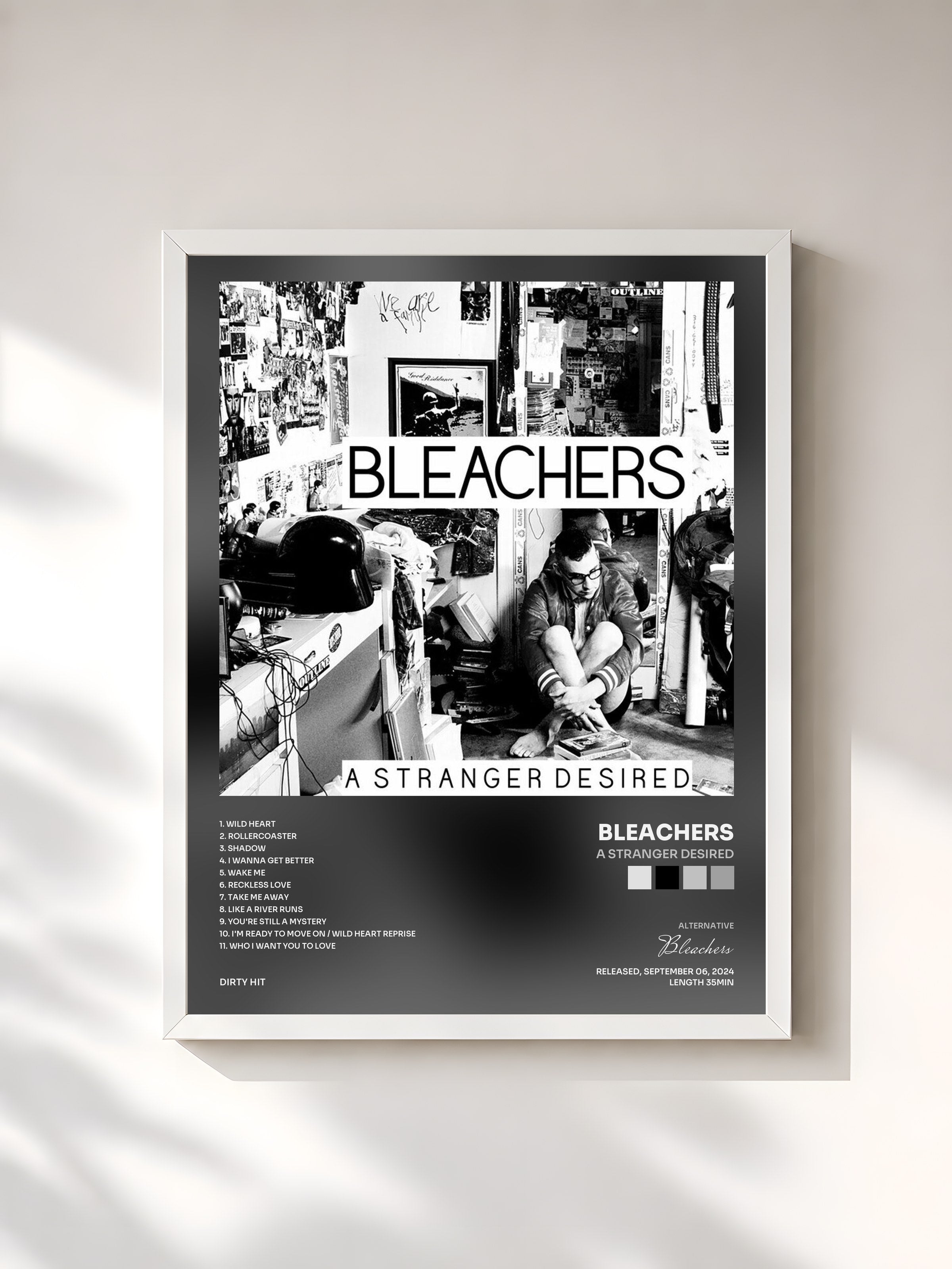 #blanc Tableau de l'album A Stranger Desired de Bleachers, cadre blanc, imprimé et encadré en France