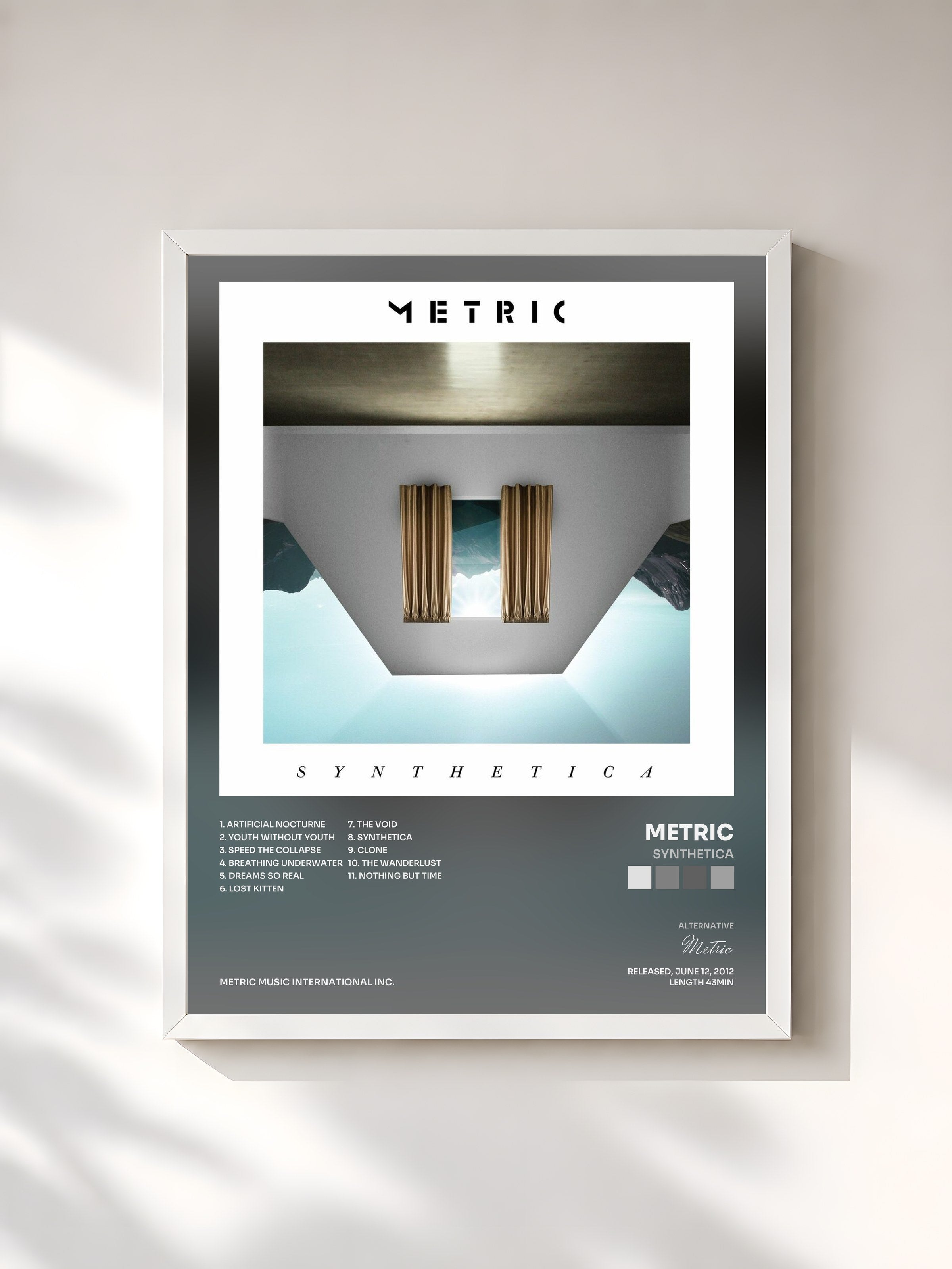 #blanc Tableau de l'album Synthetica de Metric, cadre blanc, imprimé et encadré en France