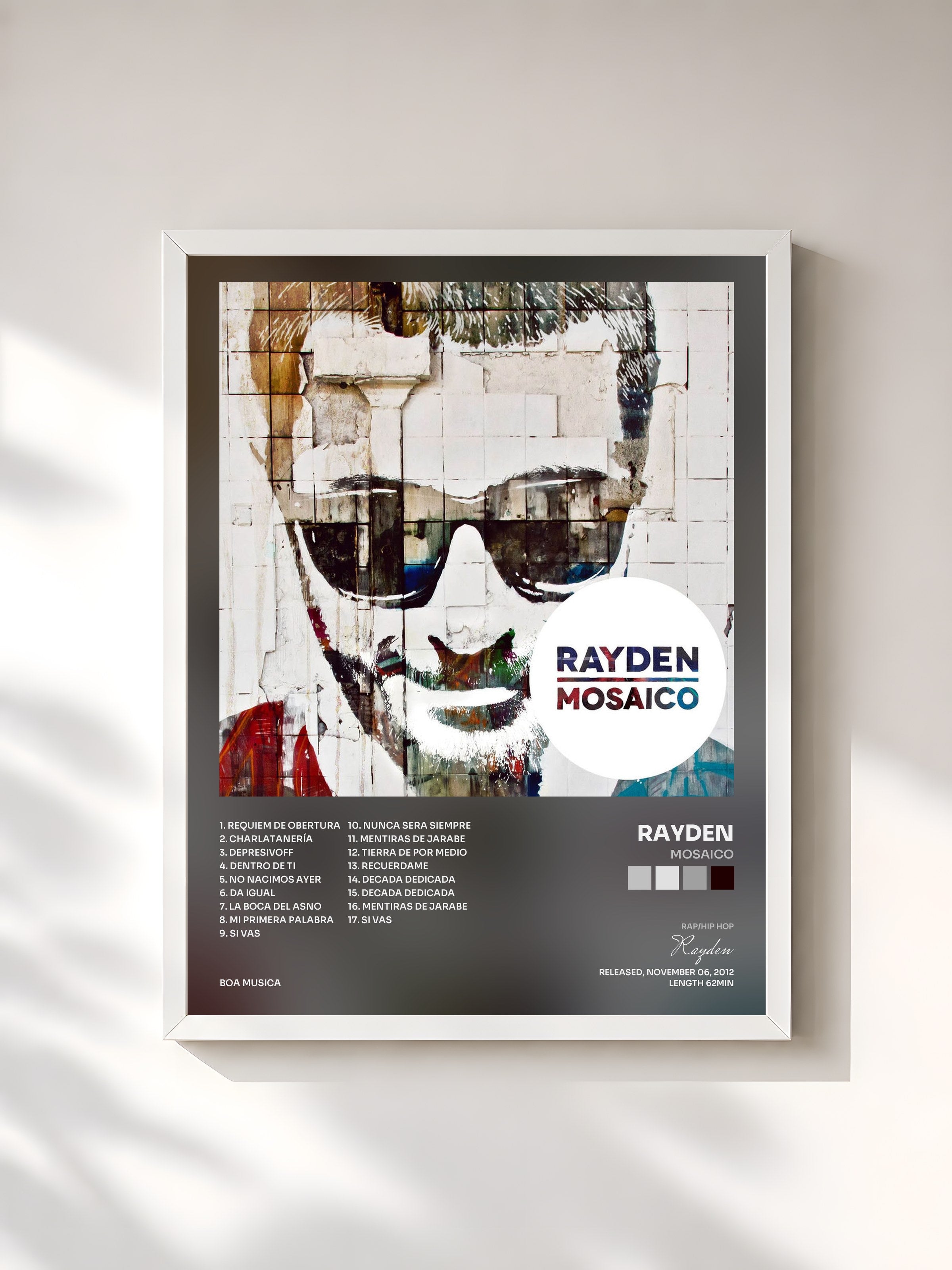 #blanc Tableau de l'album Mosaico de Rayden, cadre blanc, imprimé et encadré en France