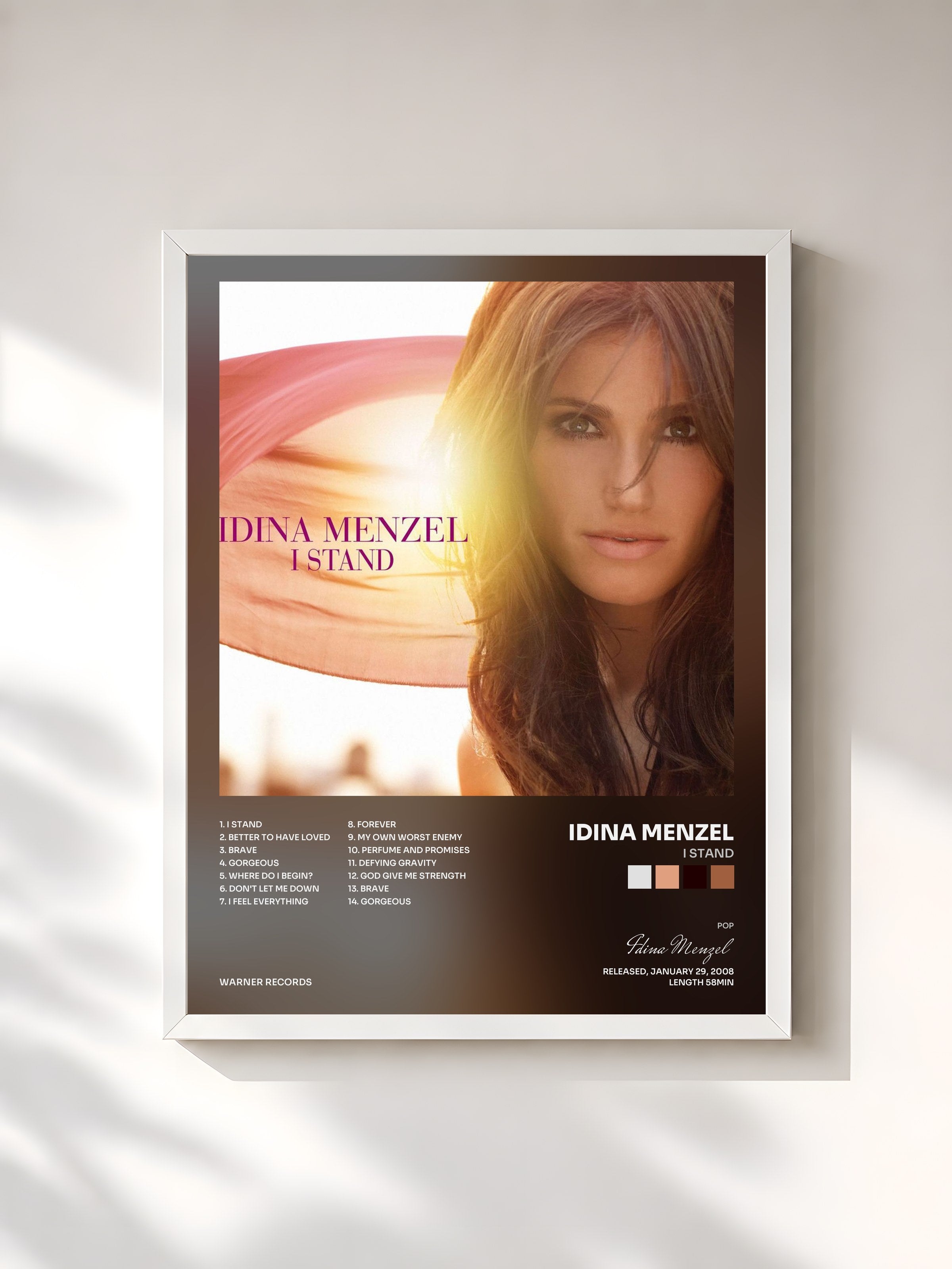 #blanc Tableau de l'album I Stand de Idina Menzel, cadre blanc, imprimé et encadré en France